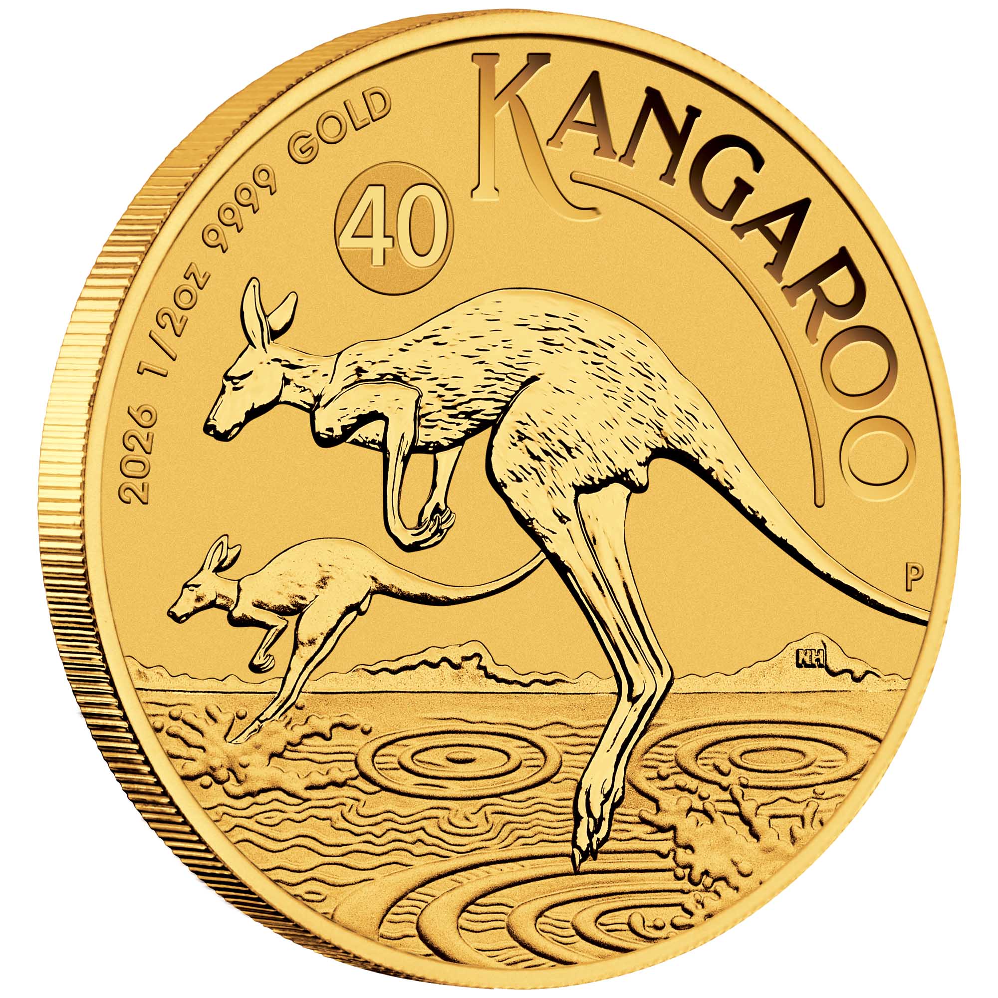 04 2026 Australian Kangaroo 1 2oz Gold Bullion Coin on edge HighRes