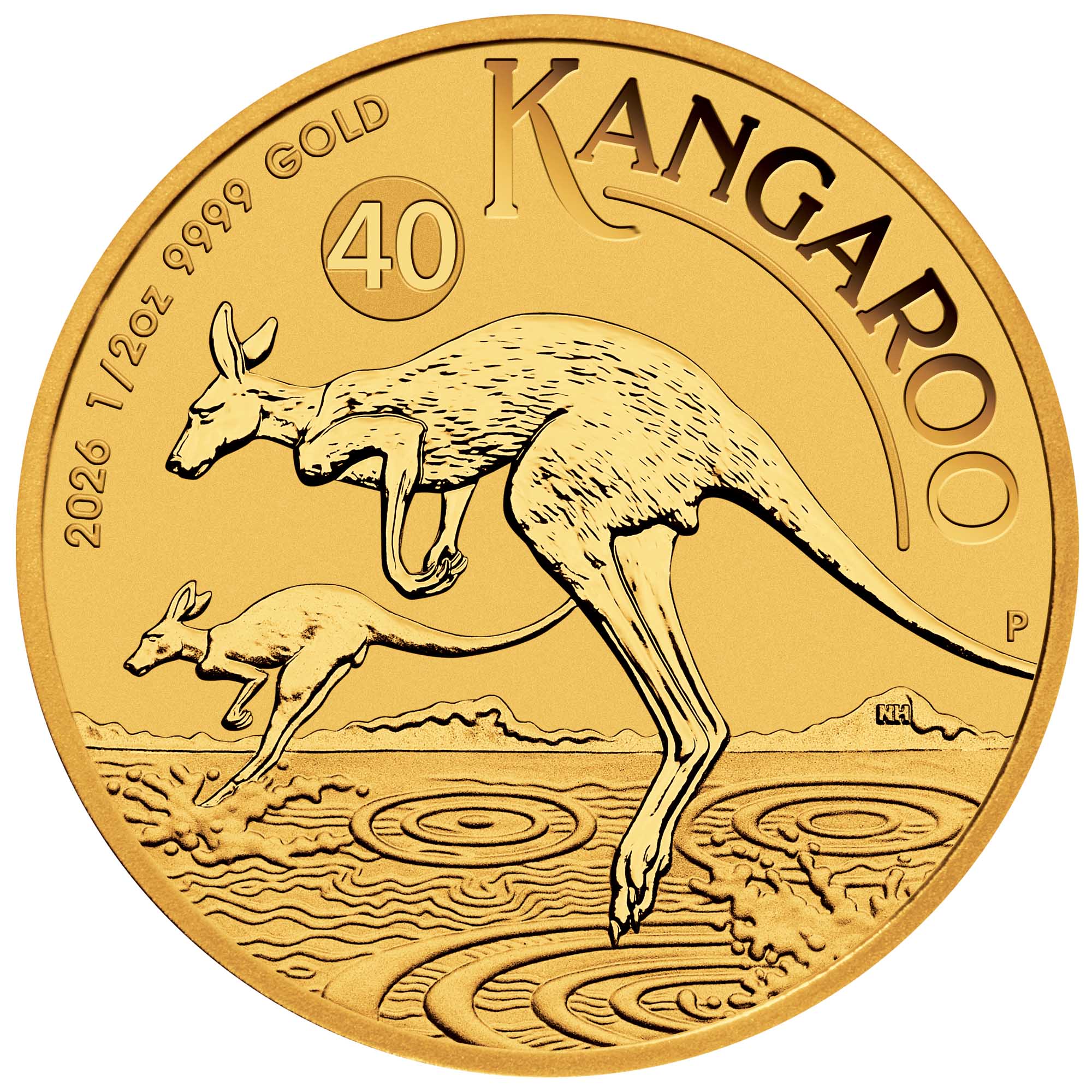 05 2026 Australian Kangaroo 1 2oz Gold Bullion Coin straight on HighRes