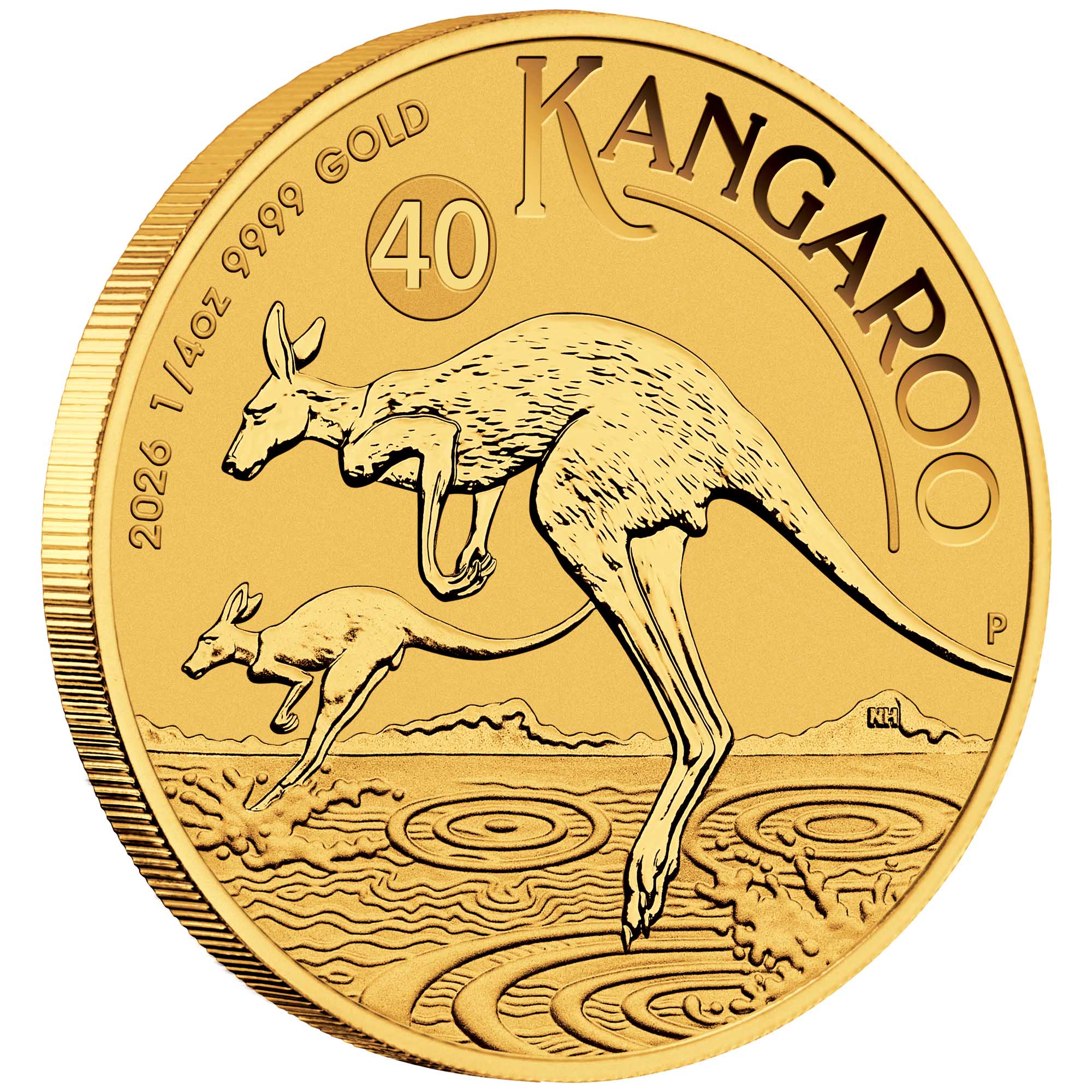 07 2026 Australian Kangaroo 1 4oz Gold Bullion Coin on edge HighRes