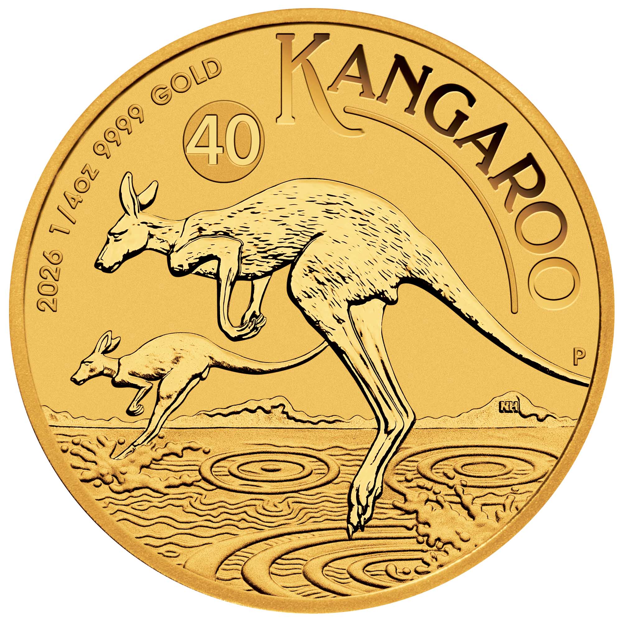 08 2026 Australian Kangaroo 1 4oz Gold Bullion Coin straight on HighRes