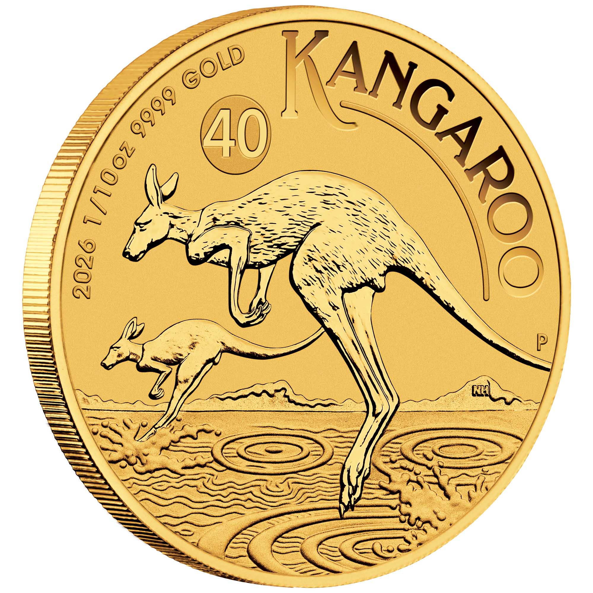 10 2026 Australian Kangaroo 1 10oz Gold Bullion Coin on edge HighRes