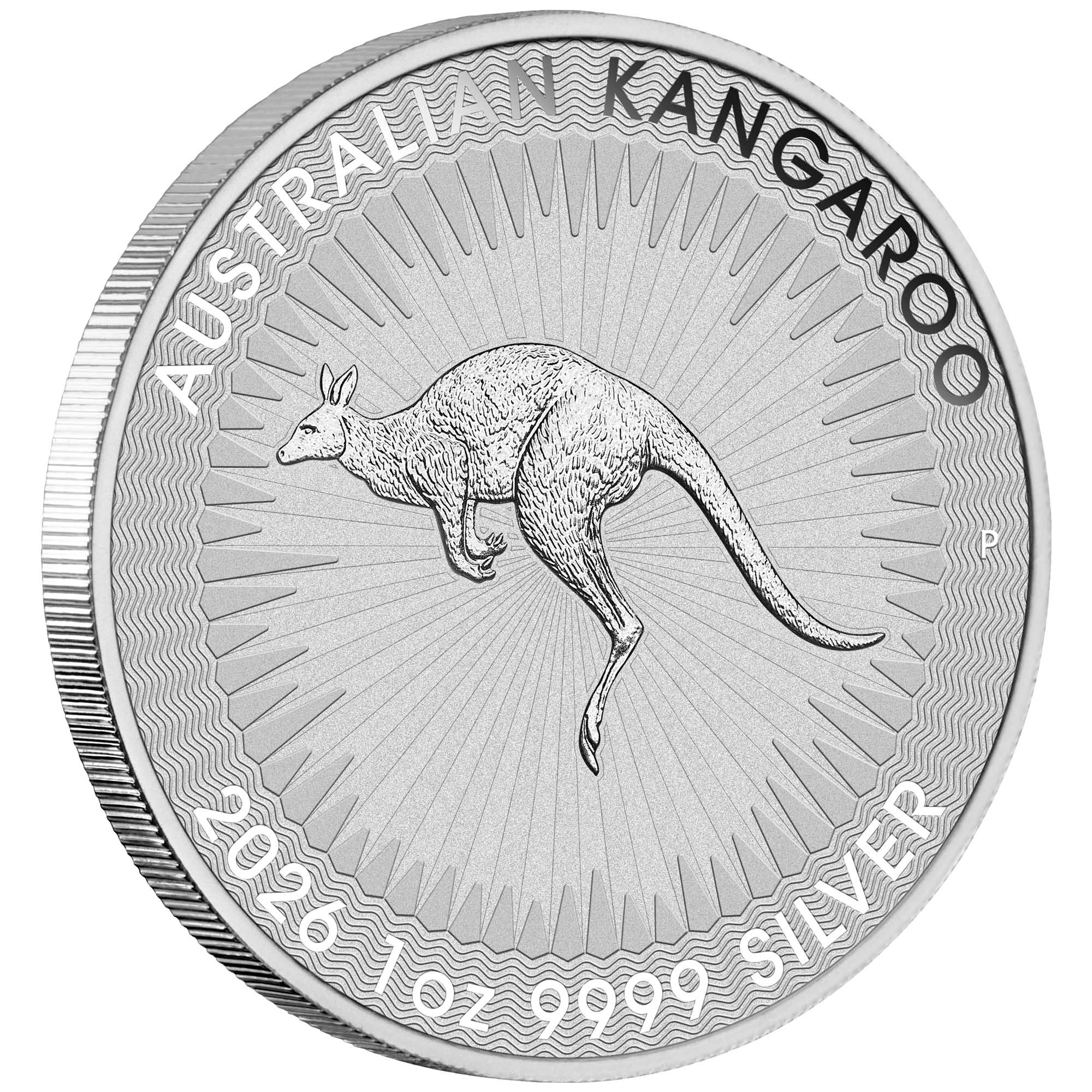 04 2026 Australian Kangaroo 1oz  Silver Bullion Coin on edge HighRes