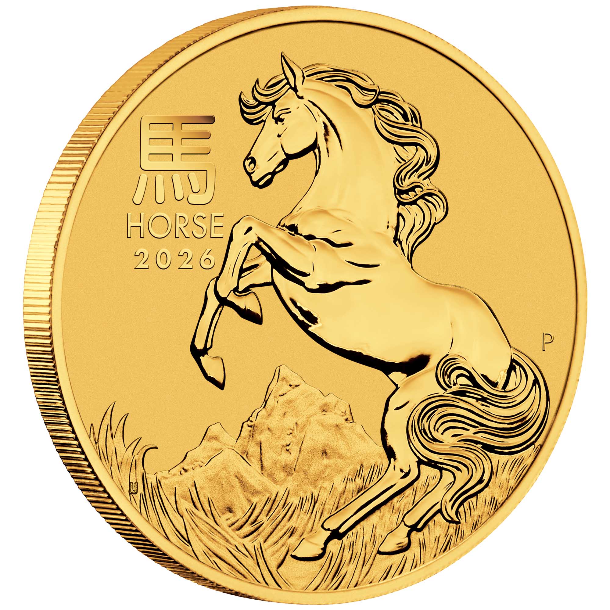 01 Lunar Series III YOT Horse 2026 Gold Bullion Coin On Edge HighRes