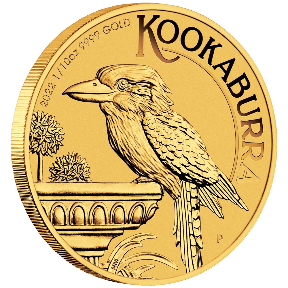 01 2022 Australian Kookaburra 1 10oz Gold Coin OnEdge HighRes
