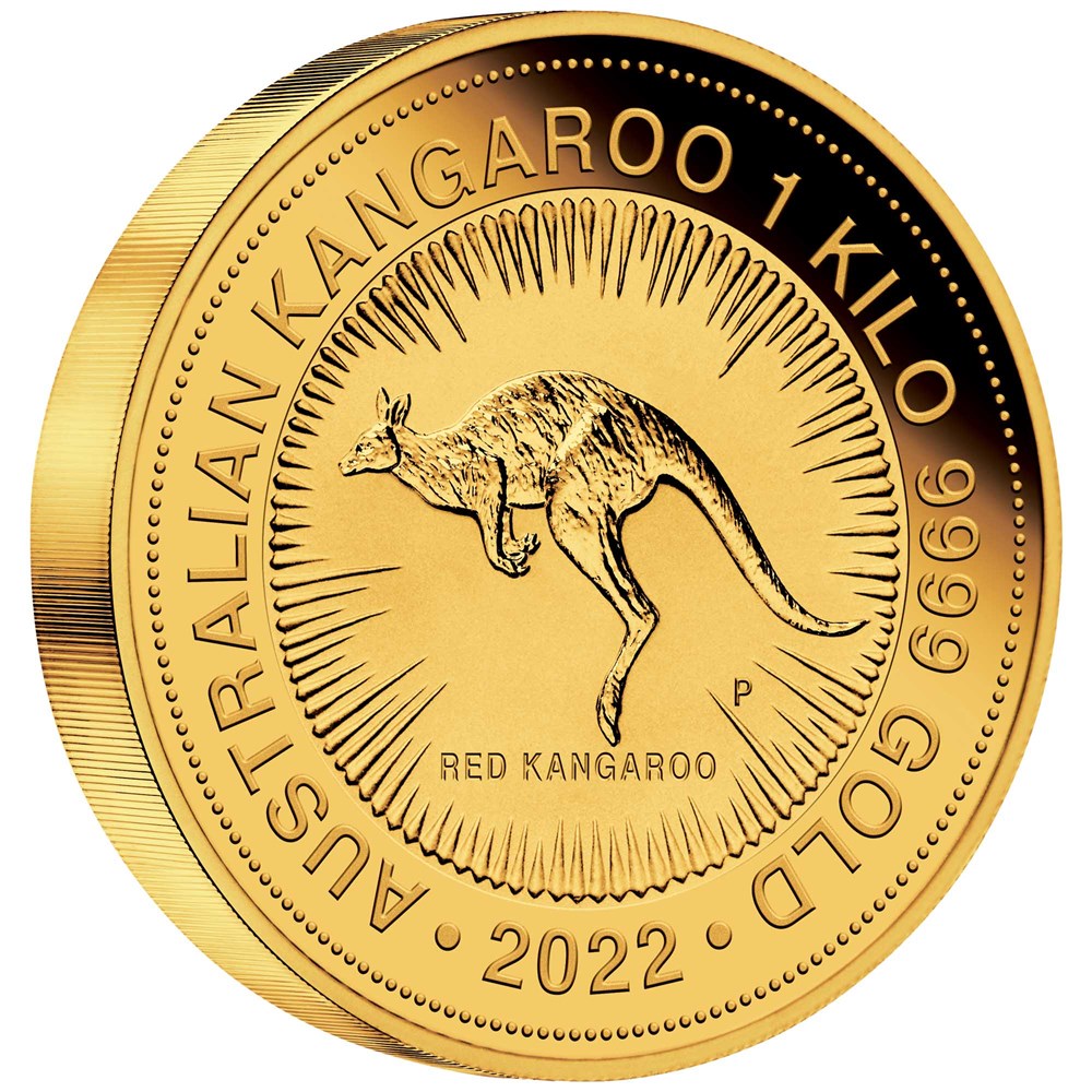 01 2022 AusKangaroo Gold 1kilo Bullion OnEdge HighRes