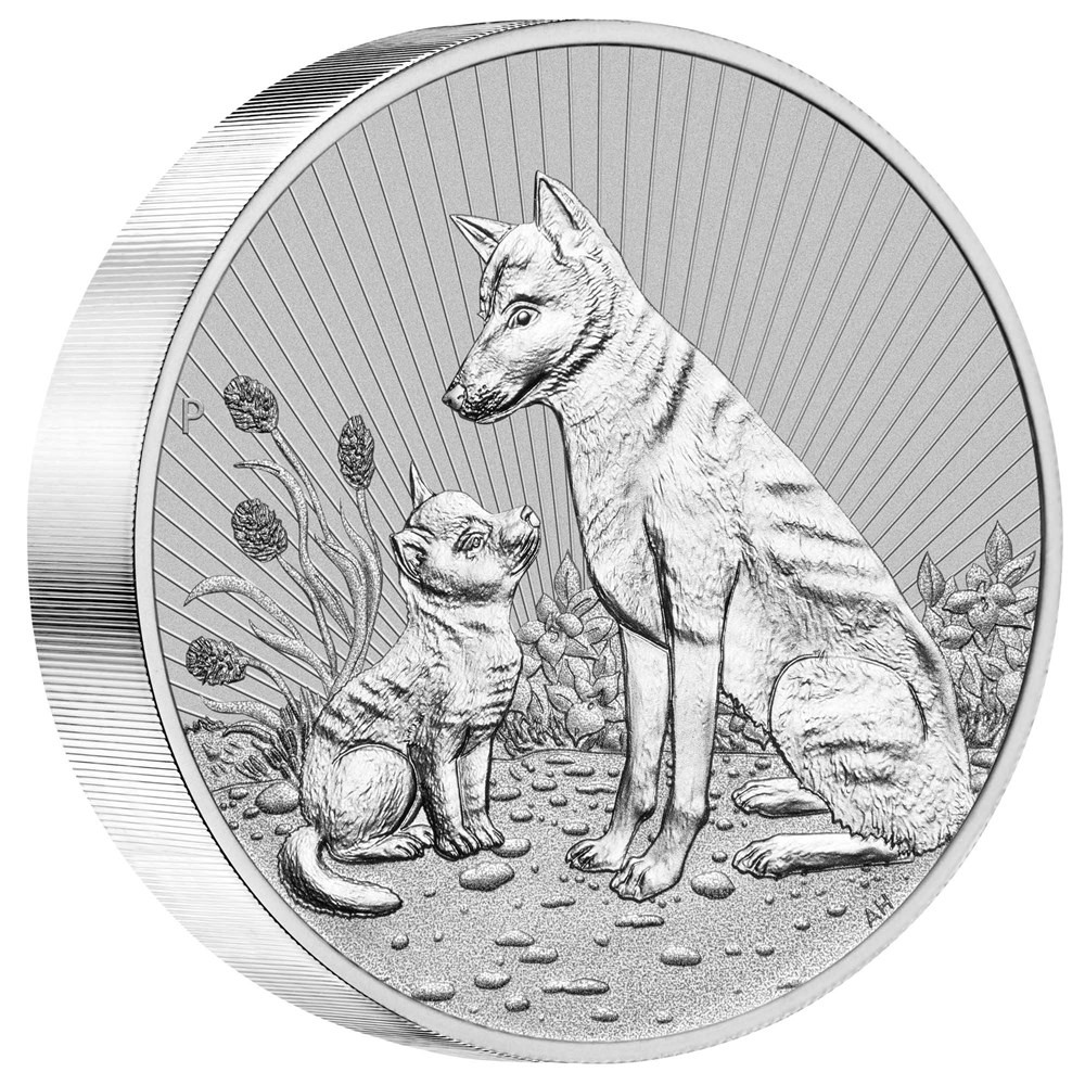 01 2022 AustralianDingoMother&Baby 10oz Silver Piedfort Coin OnEdge HighRes