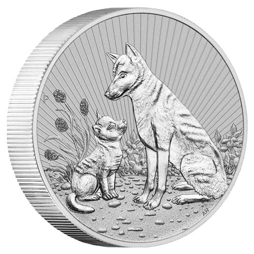 01 2022 AustralianDingoMother&Baby 2oz Silver Piedfort Coin OnEdge HighRes