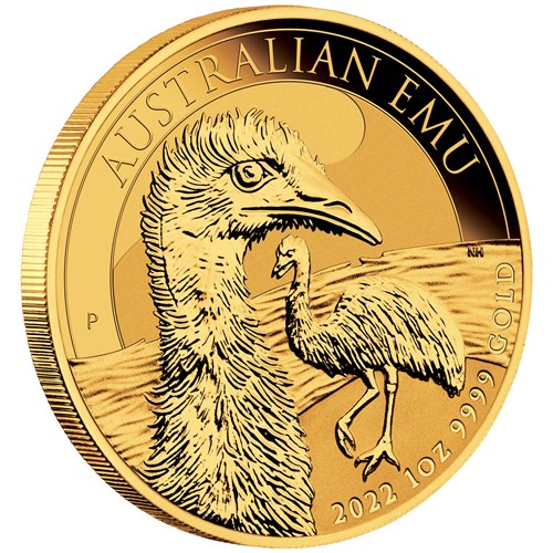 01 2022 Australian Emu 1oz Gold Bullion Coin OnEdge HighRes
