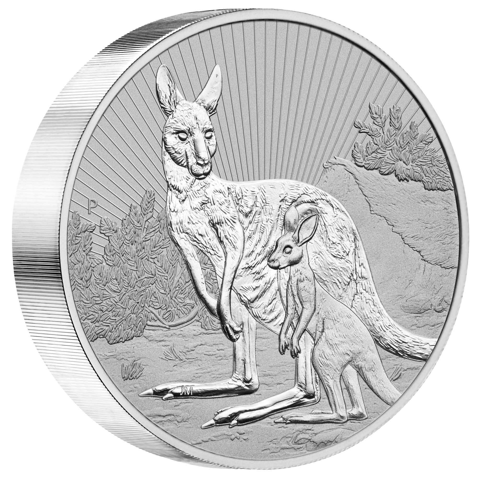 01 2023 AustralianKangarooMother&Baby 10oz Silver Piedfort Coin OnEdge HighRes