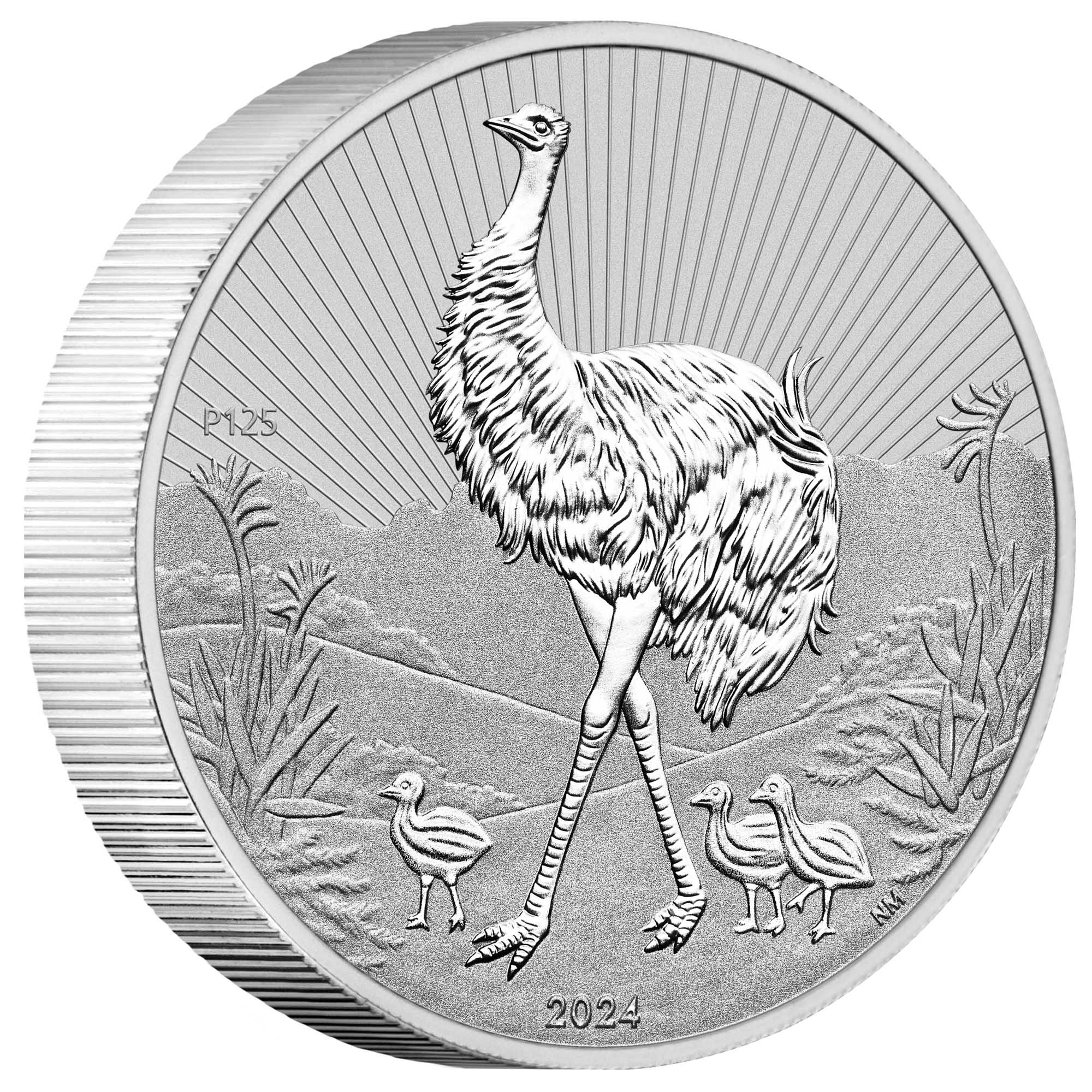 01 2024 Next Generation Emu 2oz Piedfort Silver Bullion Coin on edge HighRes