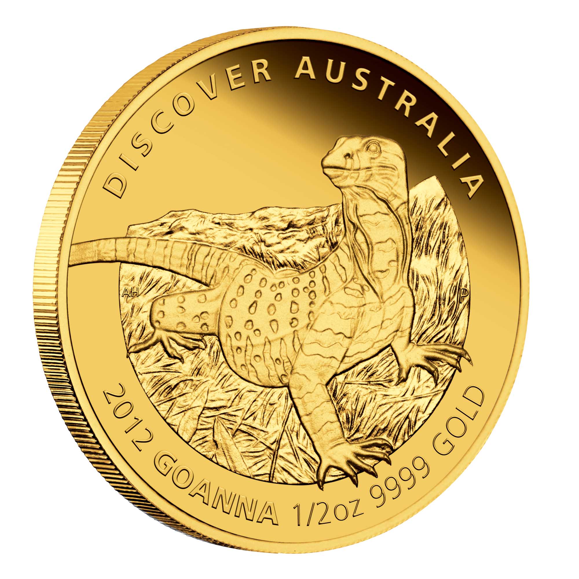 01 2012 DiscoverAustralia Goanna Gold 1 2oz Proof OnEdge Hig