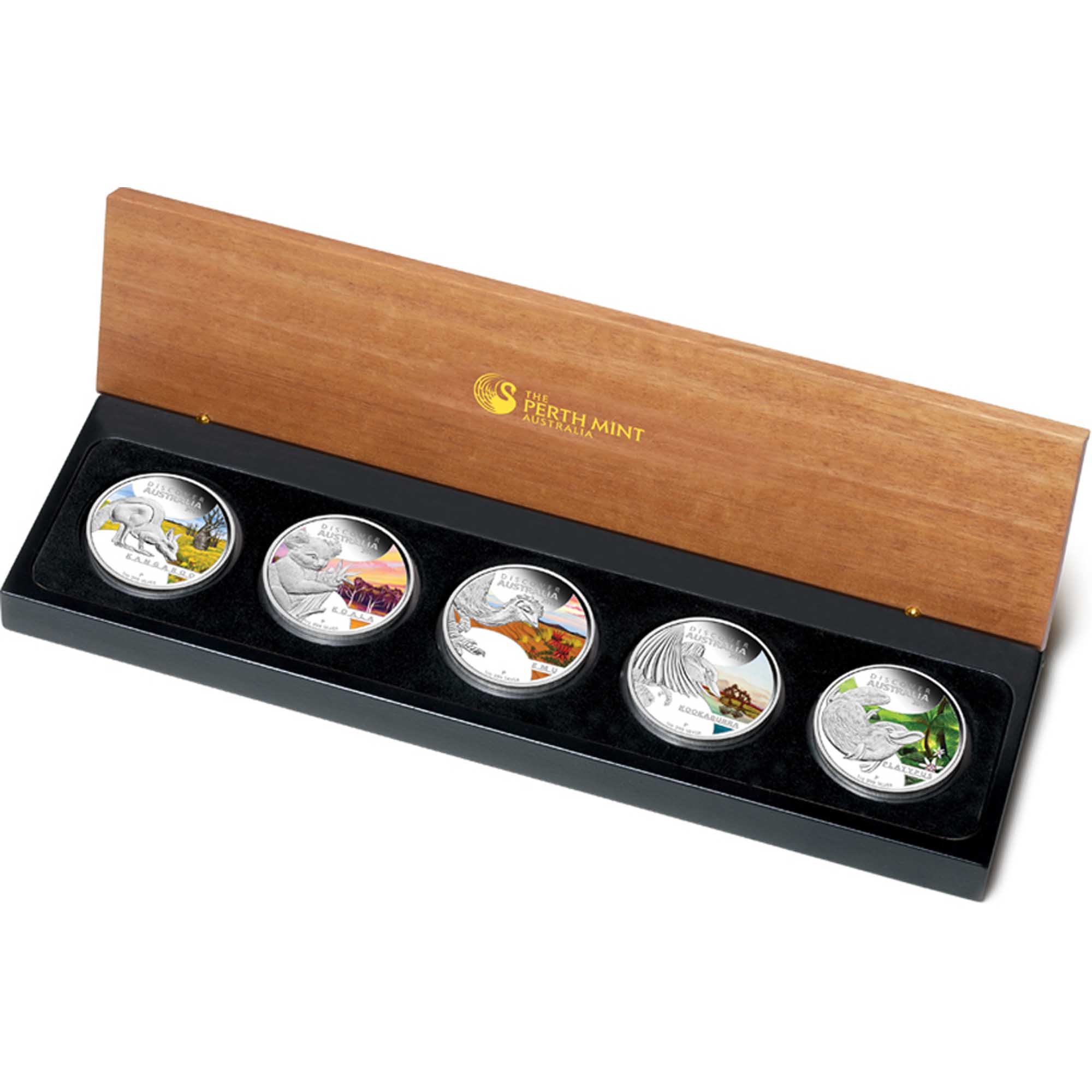 discover australia 2013 1oz silver proof five coin set case