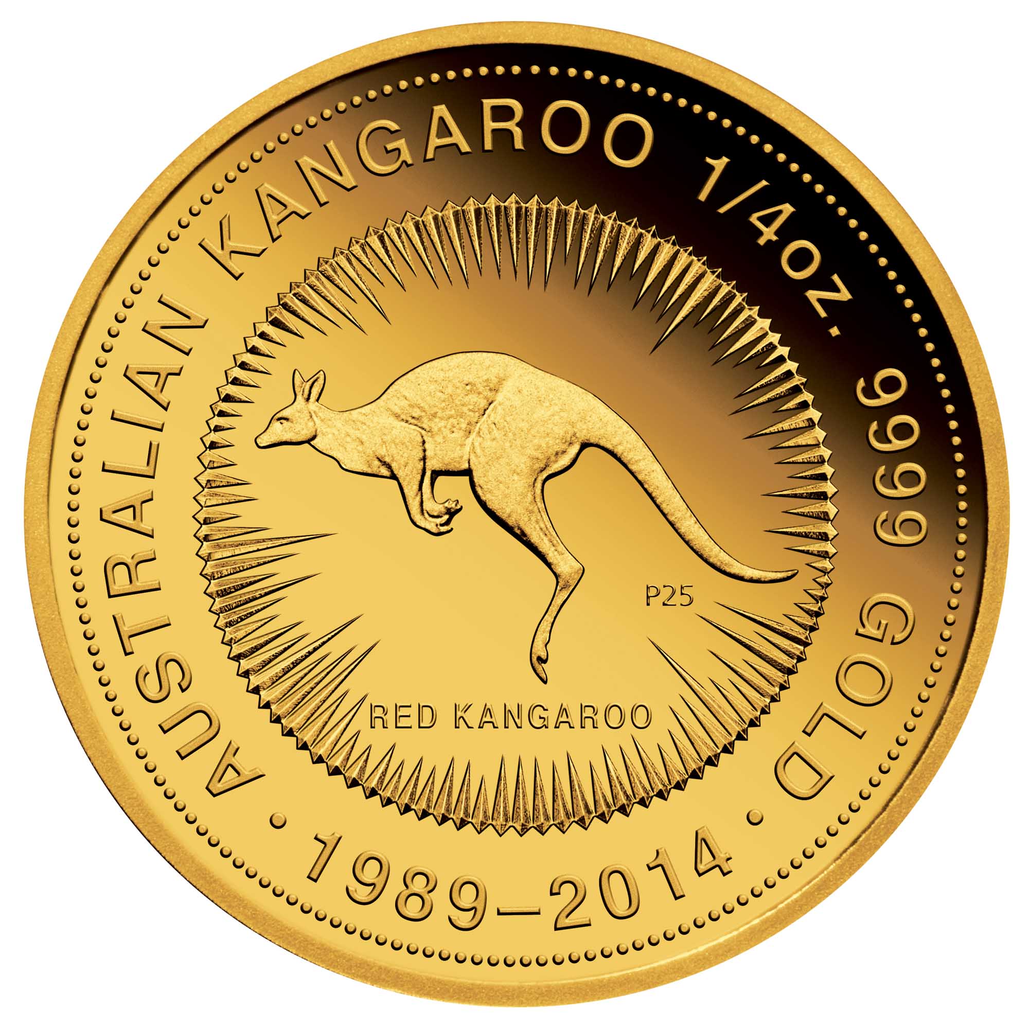 10 2014 25thAnniversary RedKangaroo Gold 1 4oz Proof StraightOn HighRes