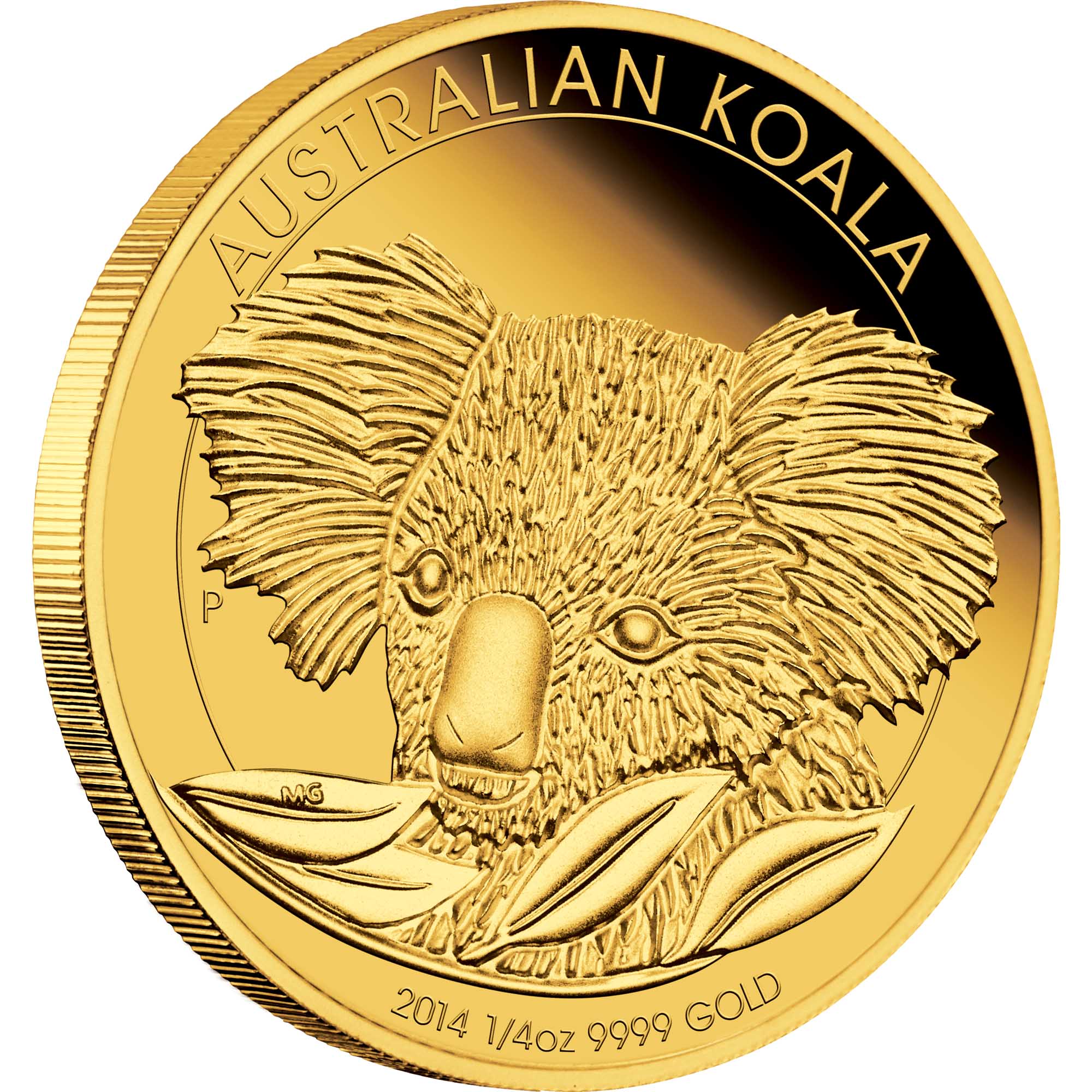 01 2014 AustralianKoala 1 4oz Gold Proof OnEdge HighRes