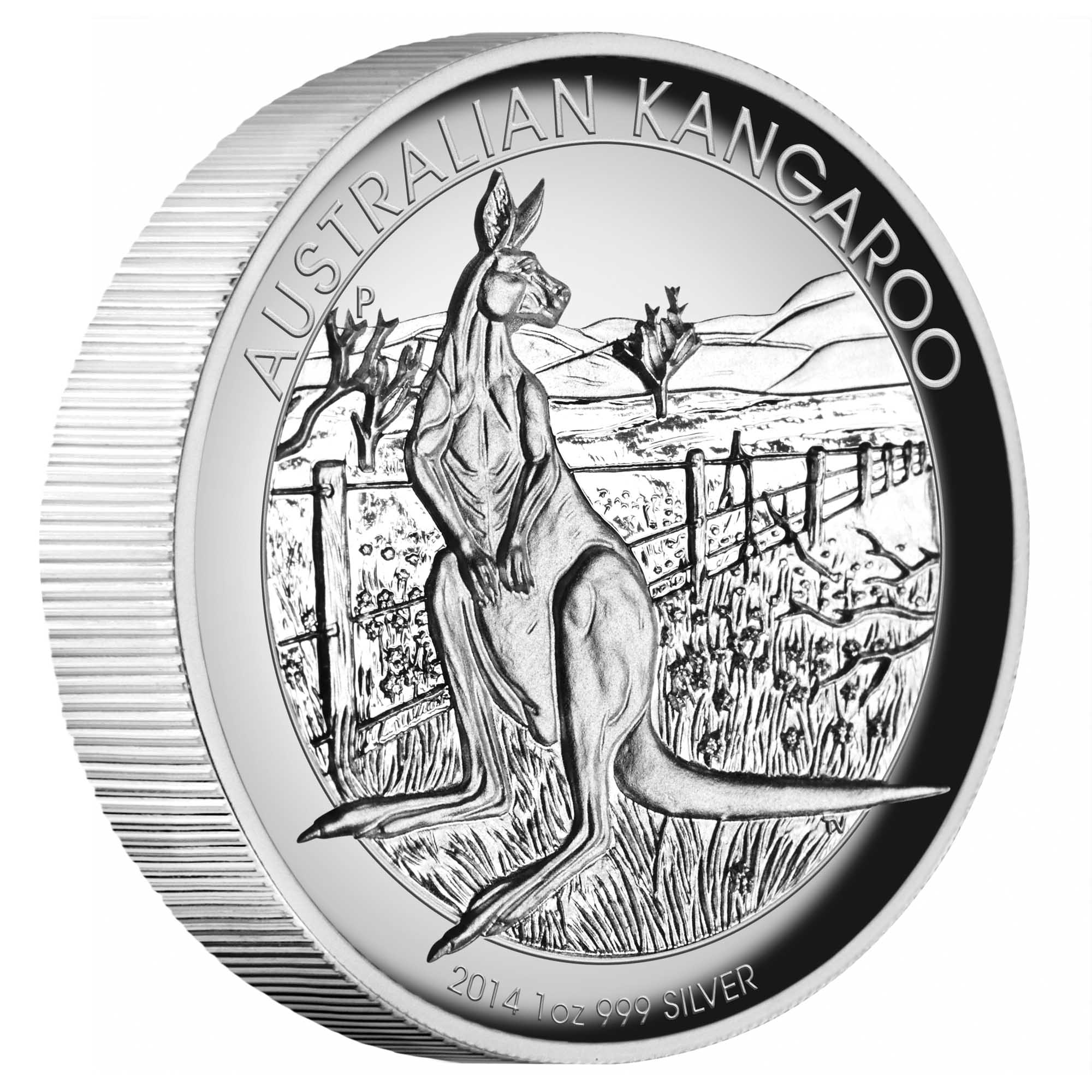 01 2014 AustralianKangaroo 1oz Silver HighRelief Proof OnEdge HighRes