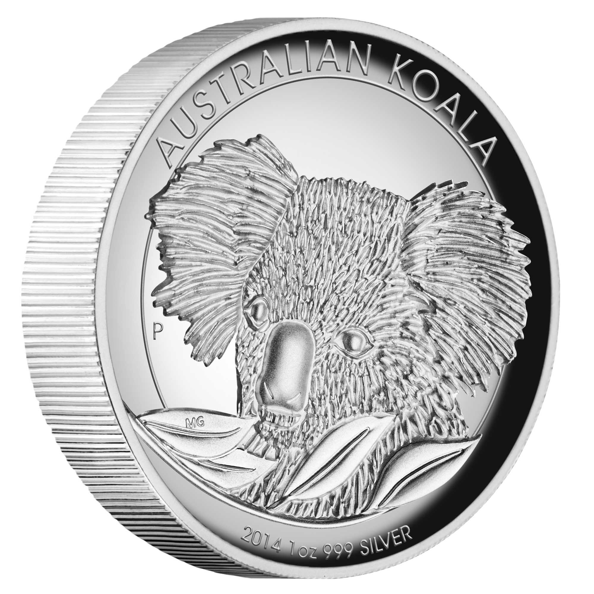 01 2014 AustralianKoala 1oz Silver HighRelief Proof OnEdge HighRes