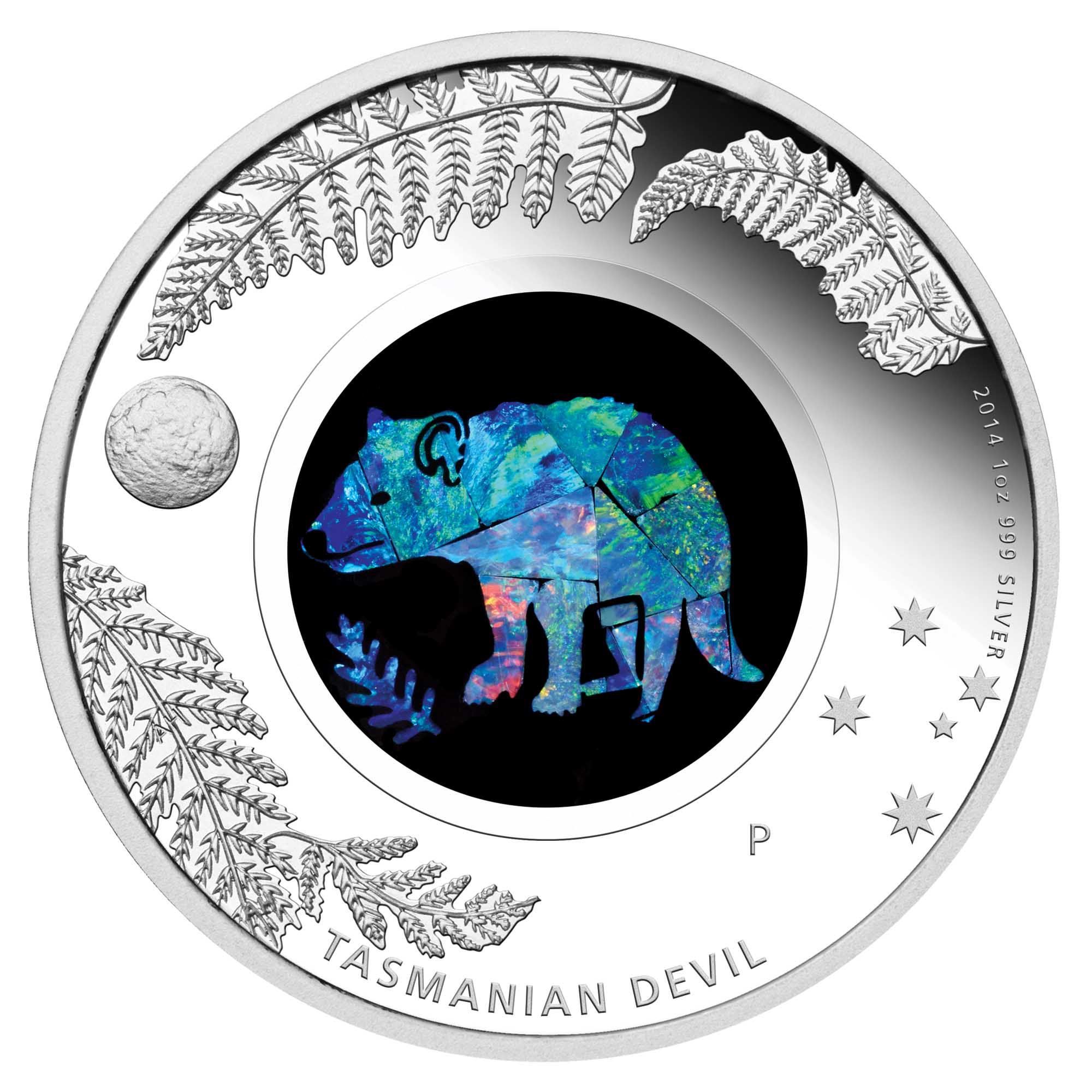 洋書 s of Tasmania Australian Opal Series Tasmanian Devil 2014 1oz Silver Proof