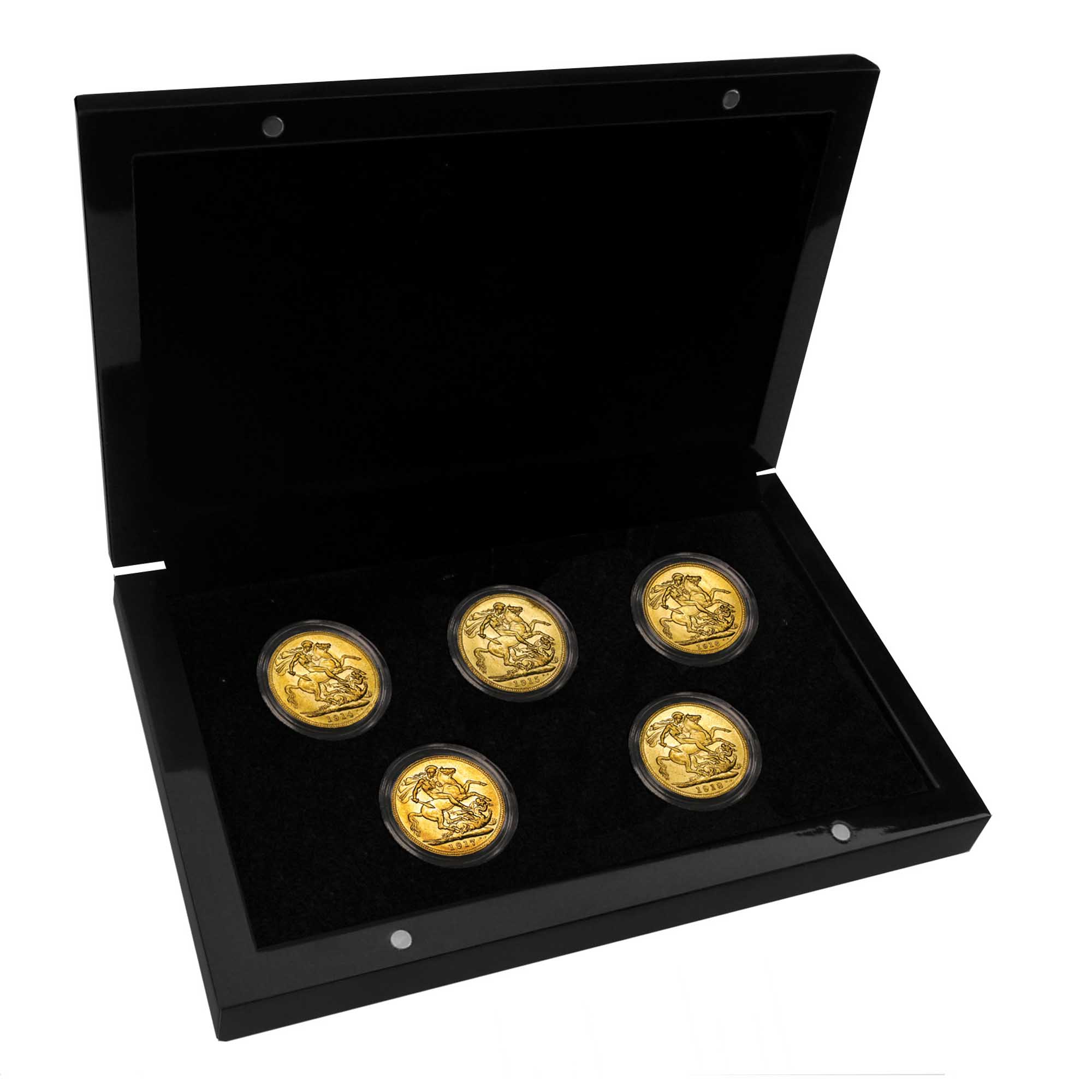 1 14W26AAA Perth Mint Great War Gold Sovereign Collection 1914 1918 BoxLeft