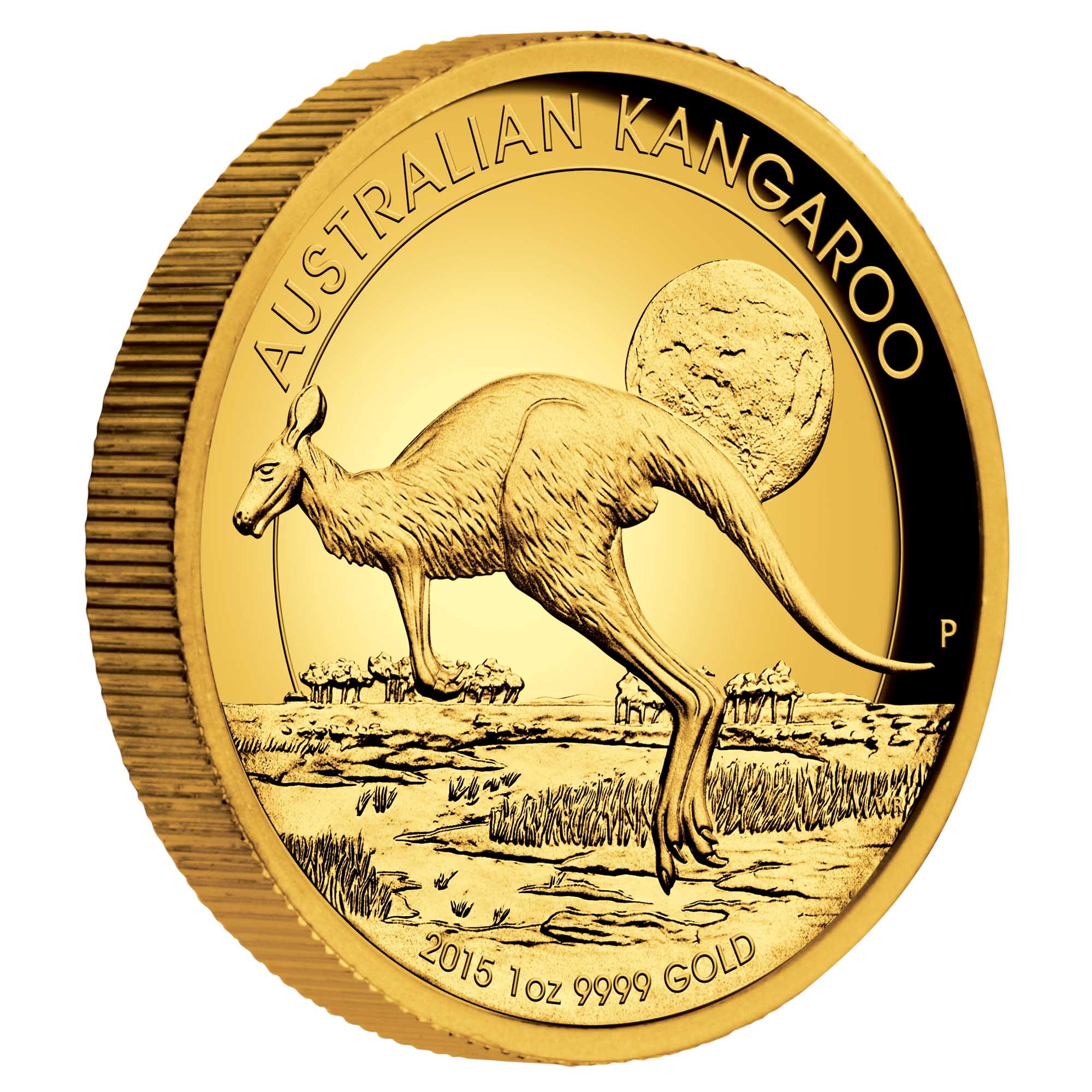01 2015 AustralianKangaroo Gold 1oz Proof HighRelief OnEdge HighRes