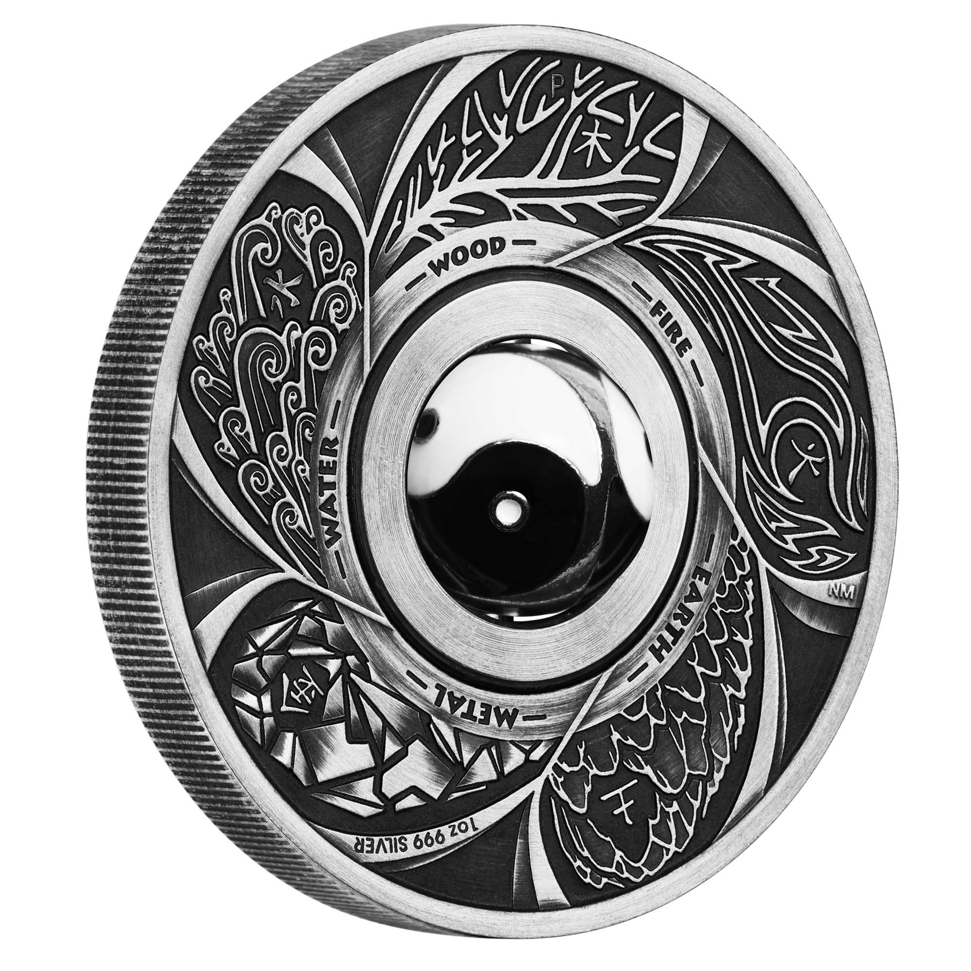 01 2016 YinYang Rotating Charm Silver Antiqued 1oz OnEdge HighRes