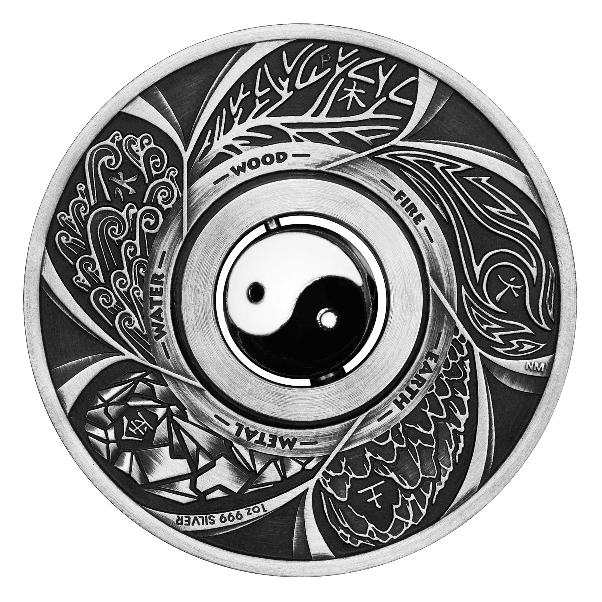 02 2016 YinYang Rotating Charm Silver Antiqued 1oz StraightOn HighRes