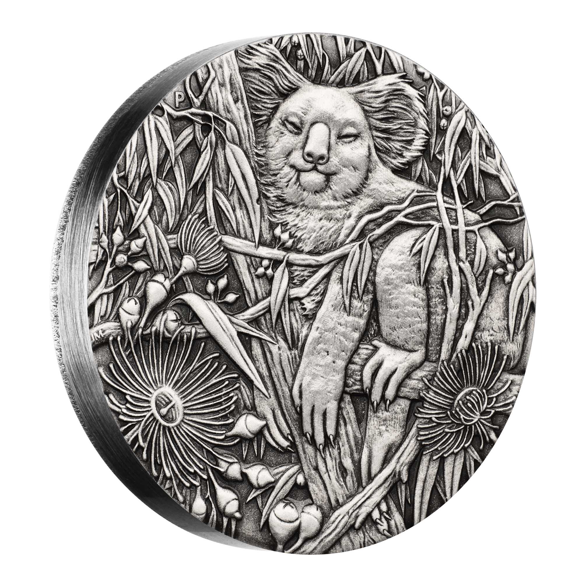 01 australian koala 2017 2oz silver antiqued high relief OnEdge
