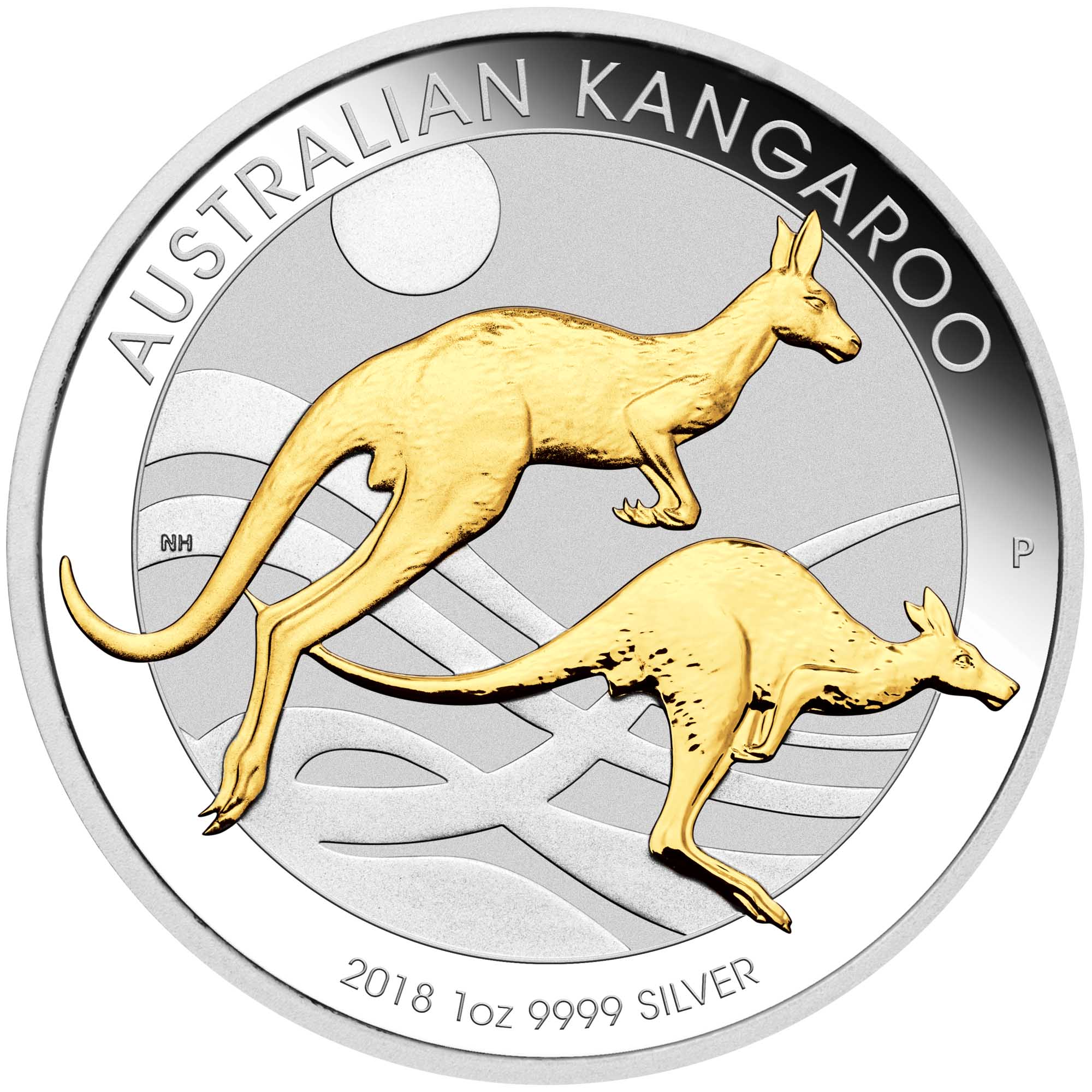 02 australian kangaroo 2018 1oz silver gilded StraightOn