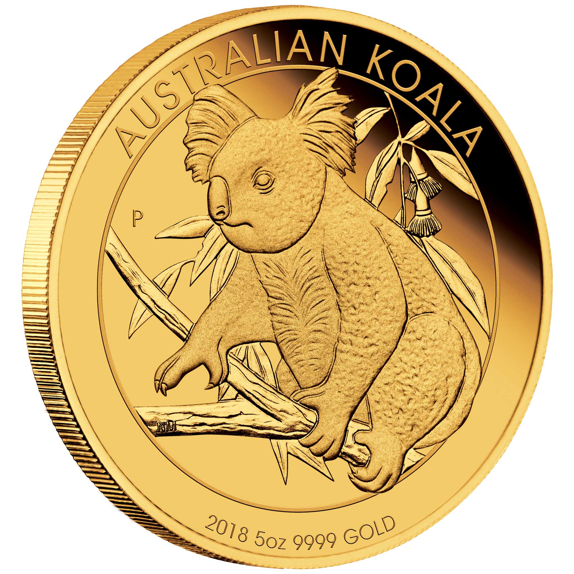 01 2018 Australian Koala 5oz Gold Proof Coin OnEdge HighRes