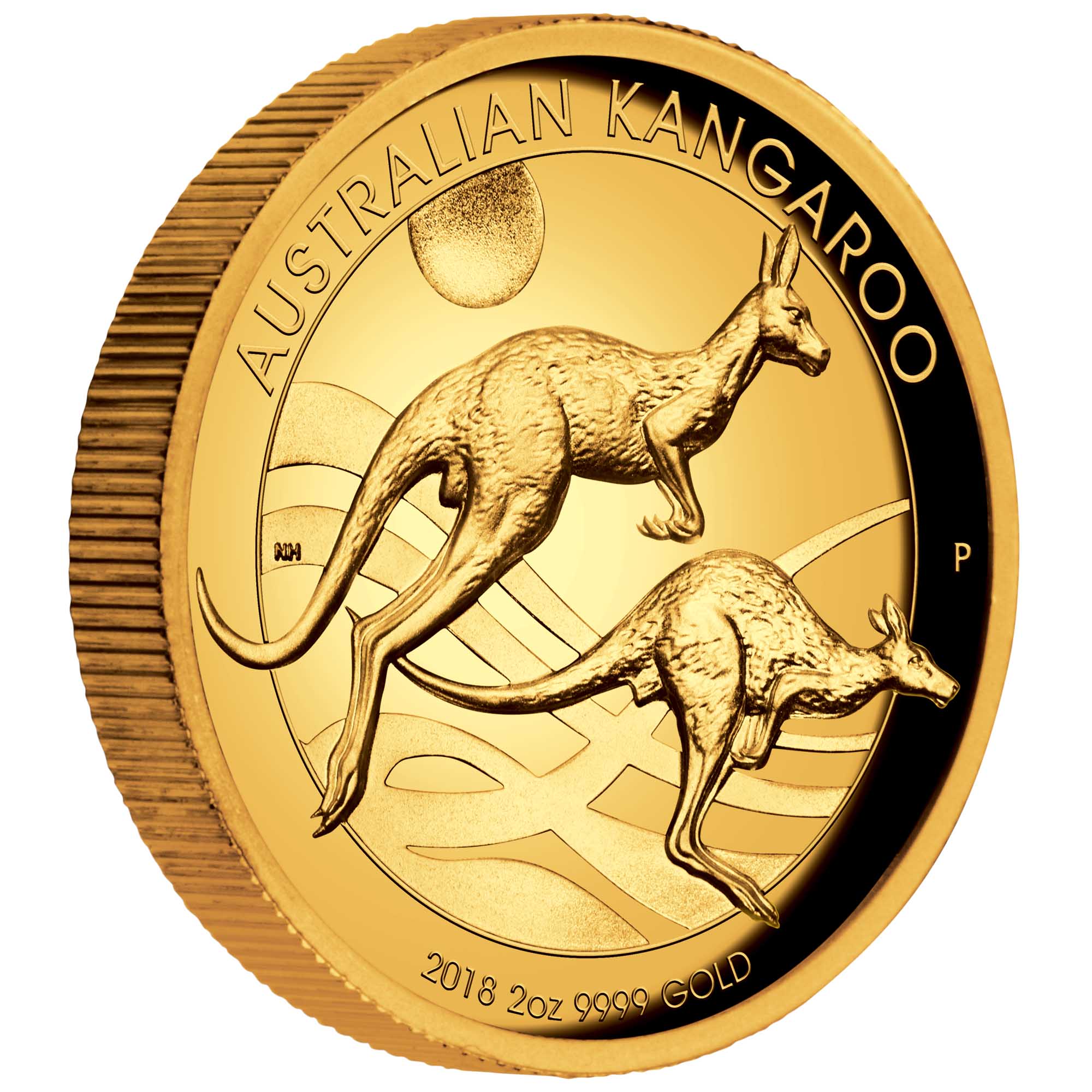 01 2018 AustralianKangaroo Gold 2oz Proof HighRelief OnEdge HighRes