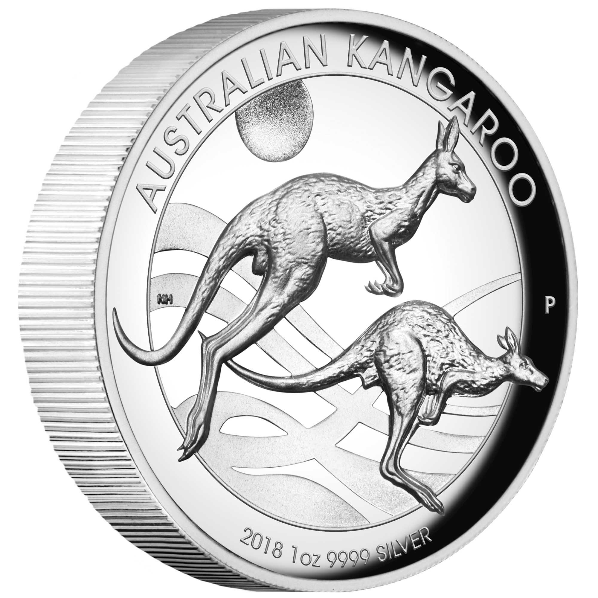 01 australian kangaroo 2018 1oz silver proof high relief OnEdge