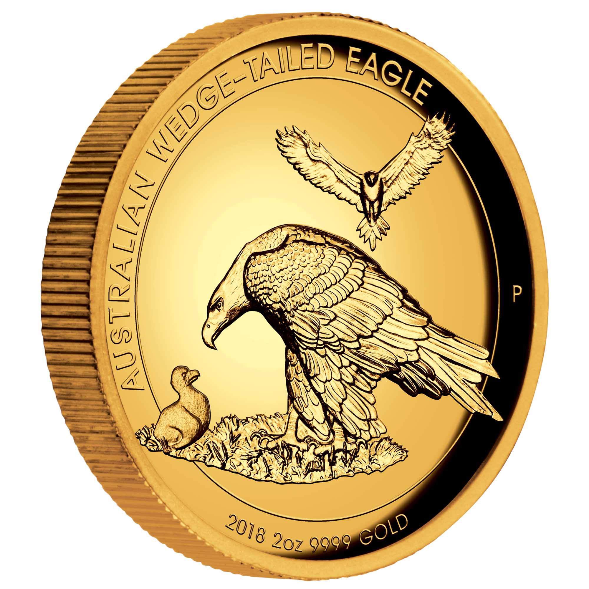 01 australian wedge tailed eagle 2018 2oz gold proof high relief OnEdge