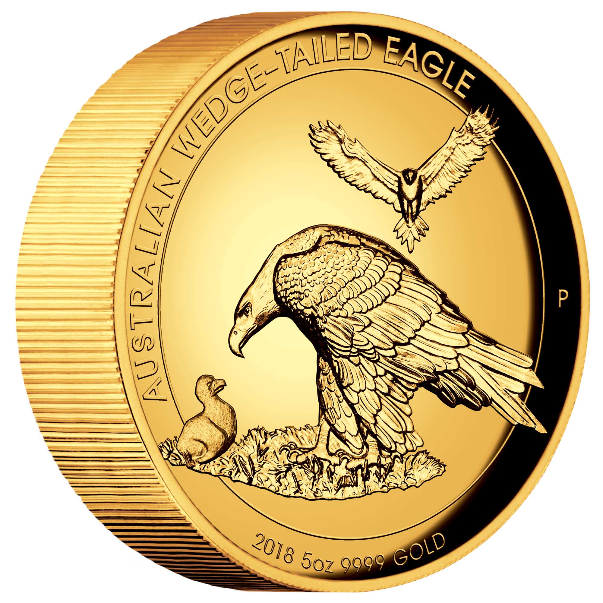 01 2018 AustralianWedgeTailedEagle Gold 5oz Proof HighRelief OnEdge HighRes