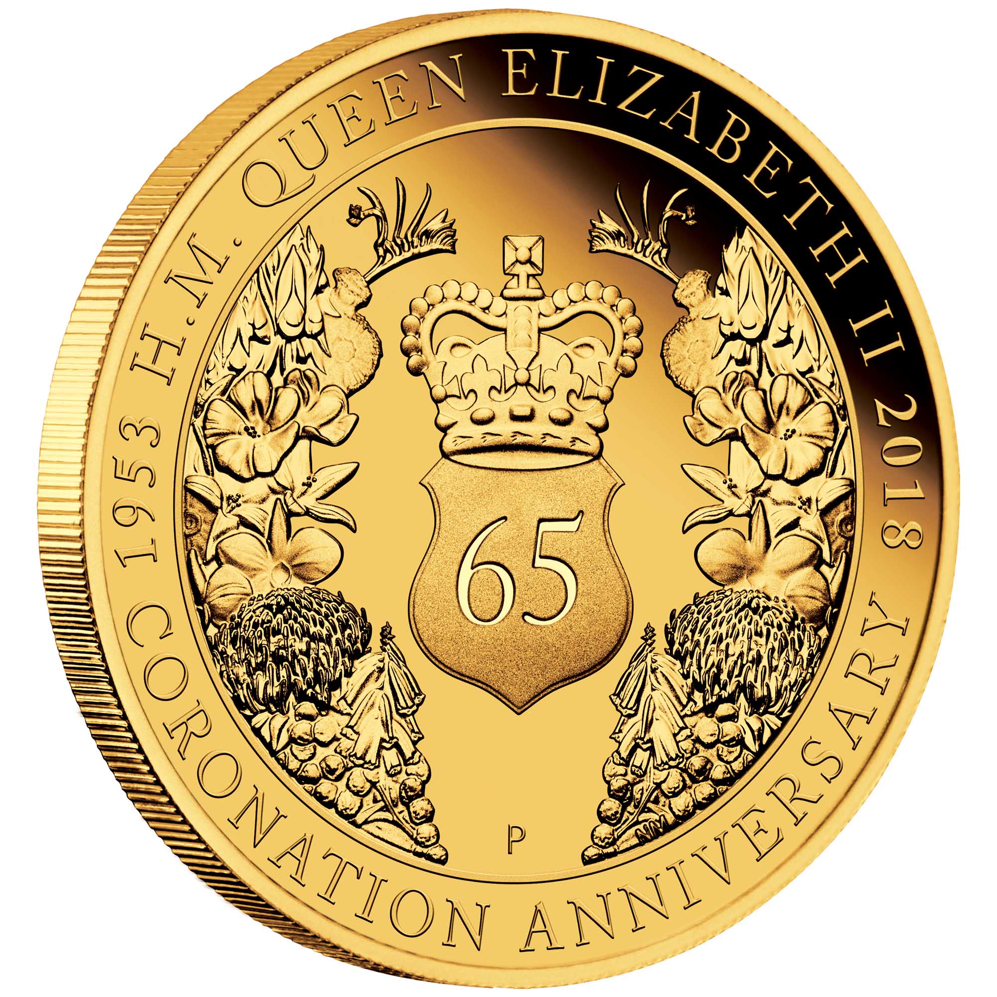 05 2018 65th Anniversary QEII Coronation Gold 1 4oz Proof OnEdge HighRes (1)