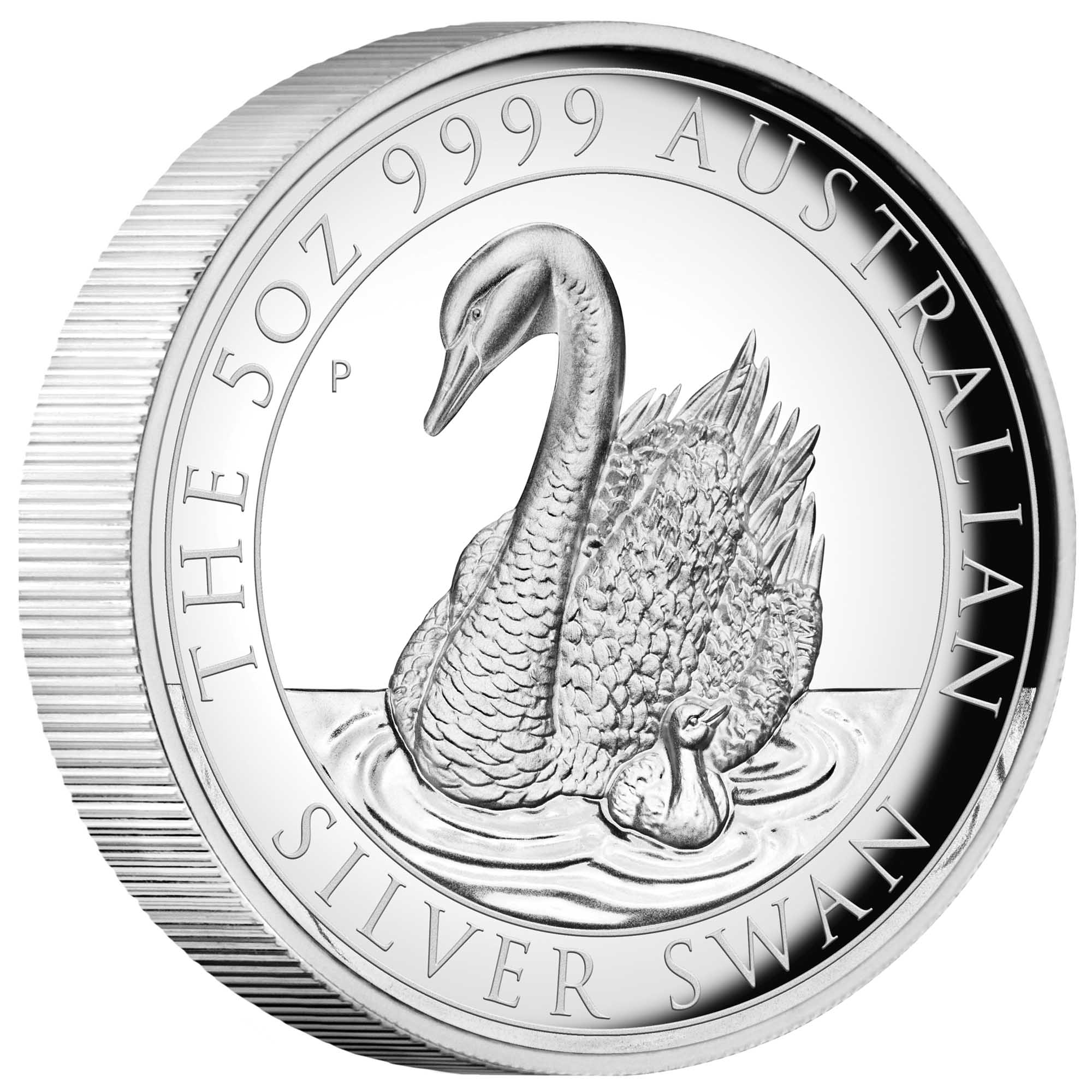 01 2018 Australian Swan 5oz Silver Proof High Relief Coin OnEdge HighRes