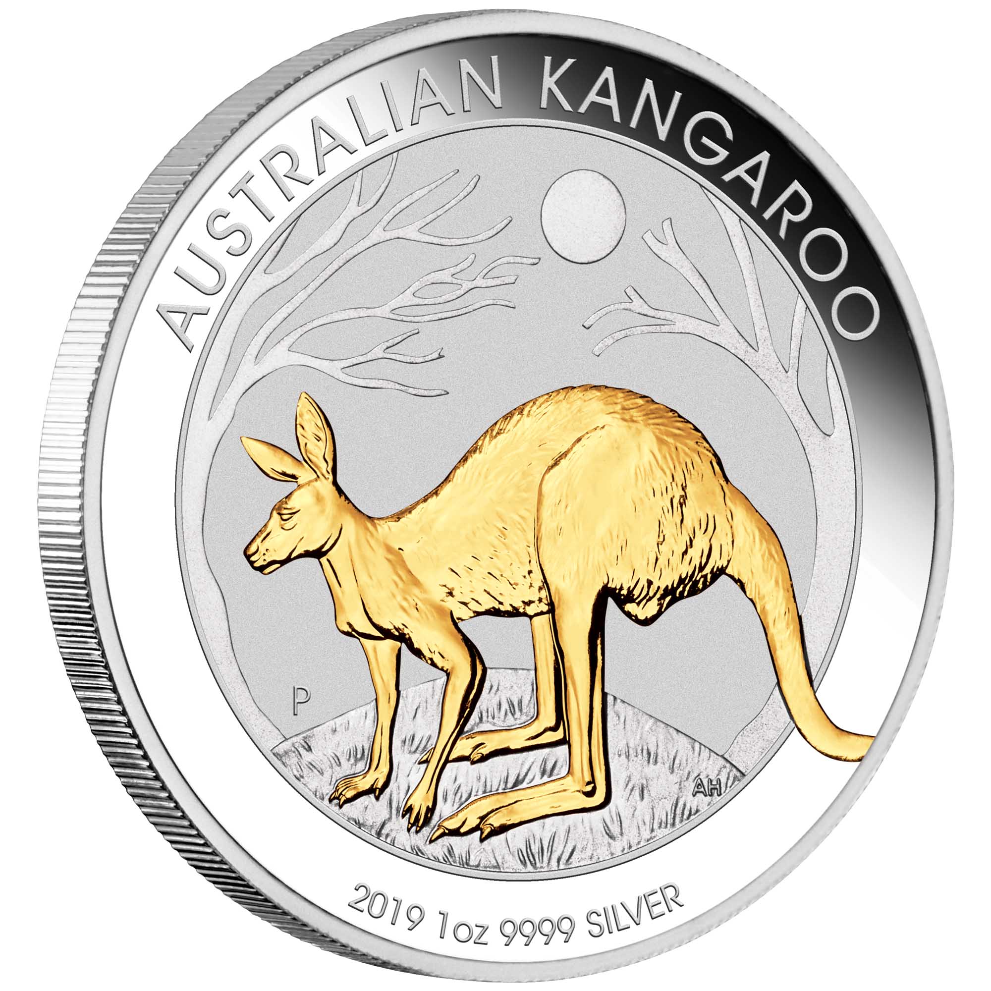 01 australian kangaroo 2019 1oz silver gilded high relief OnEdge
