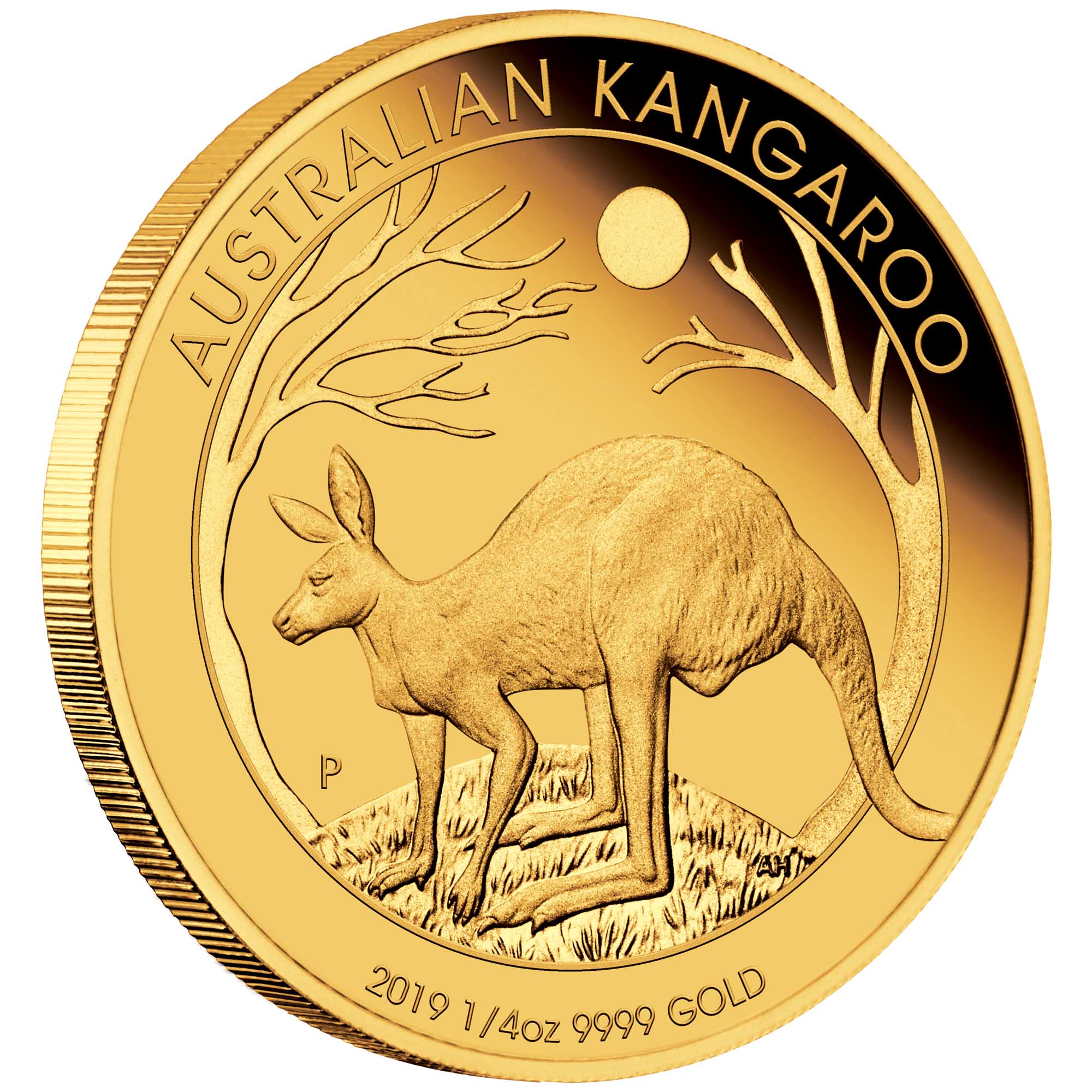 01 australian kangaroo 2019 1 4oz gold proof OnEdge