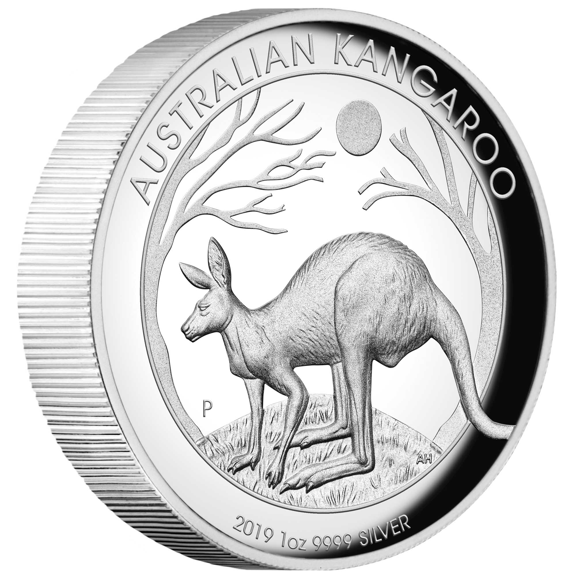 01 australian kangaroo 2019 1oz silver proof high relief OnEdge