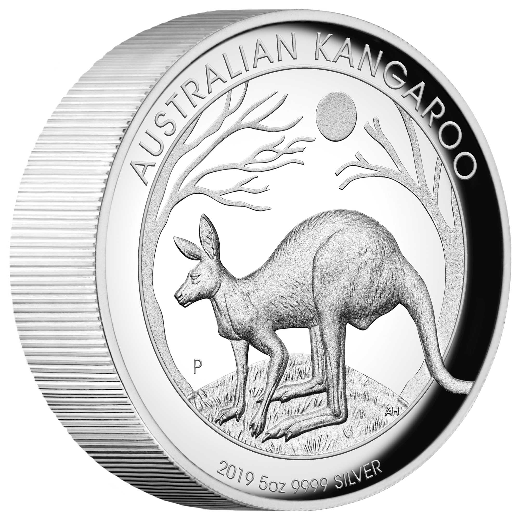 01 australian kangaroo 2019 5oz silver proof high relief OnEdge