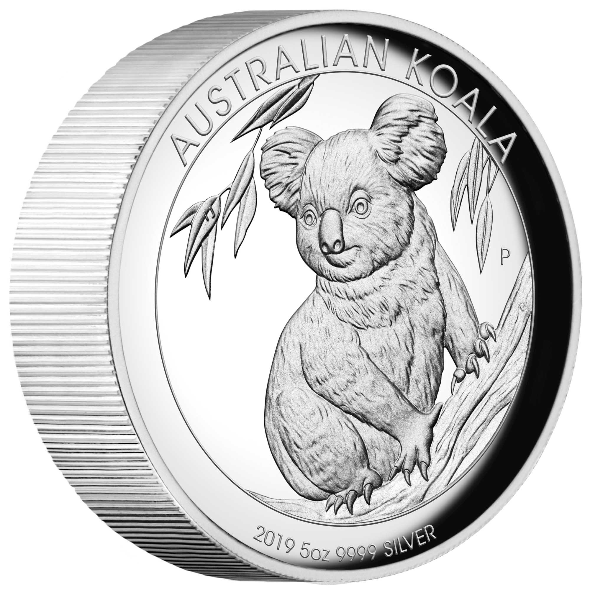 01 australian koala 2019 5oz silver proof high relief OnEdge