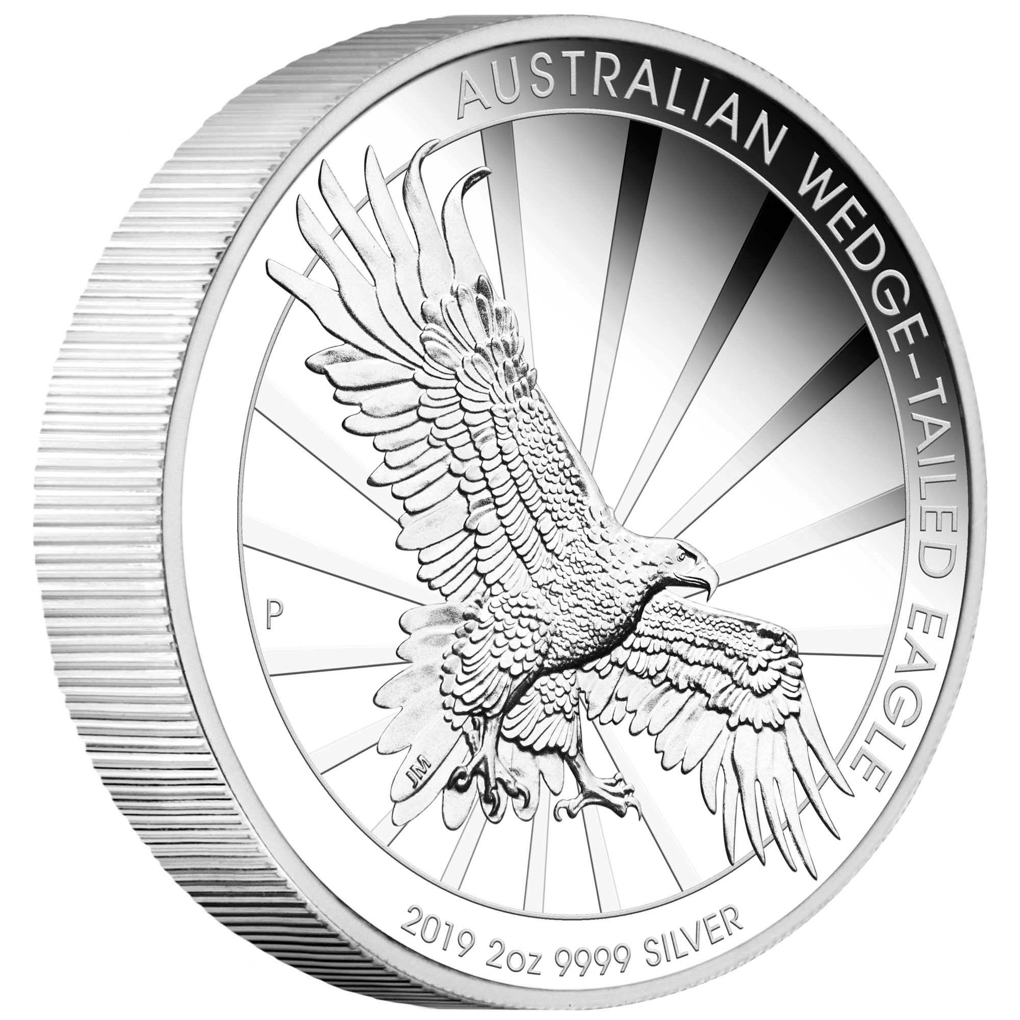 01 australian wedge tailed eagle 2019 2oz silver proof piedfort OnEdge