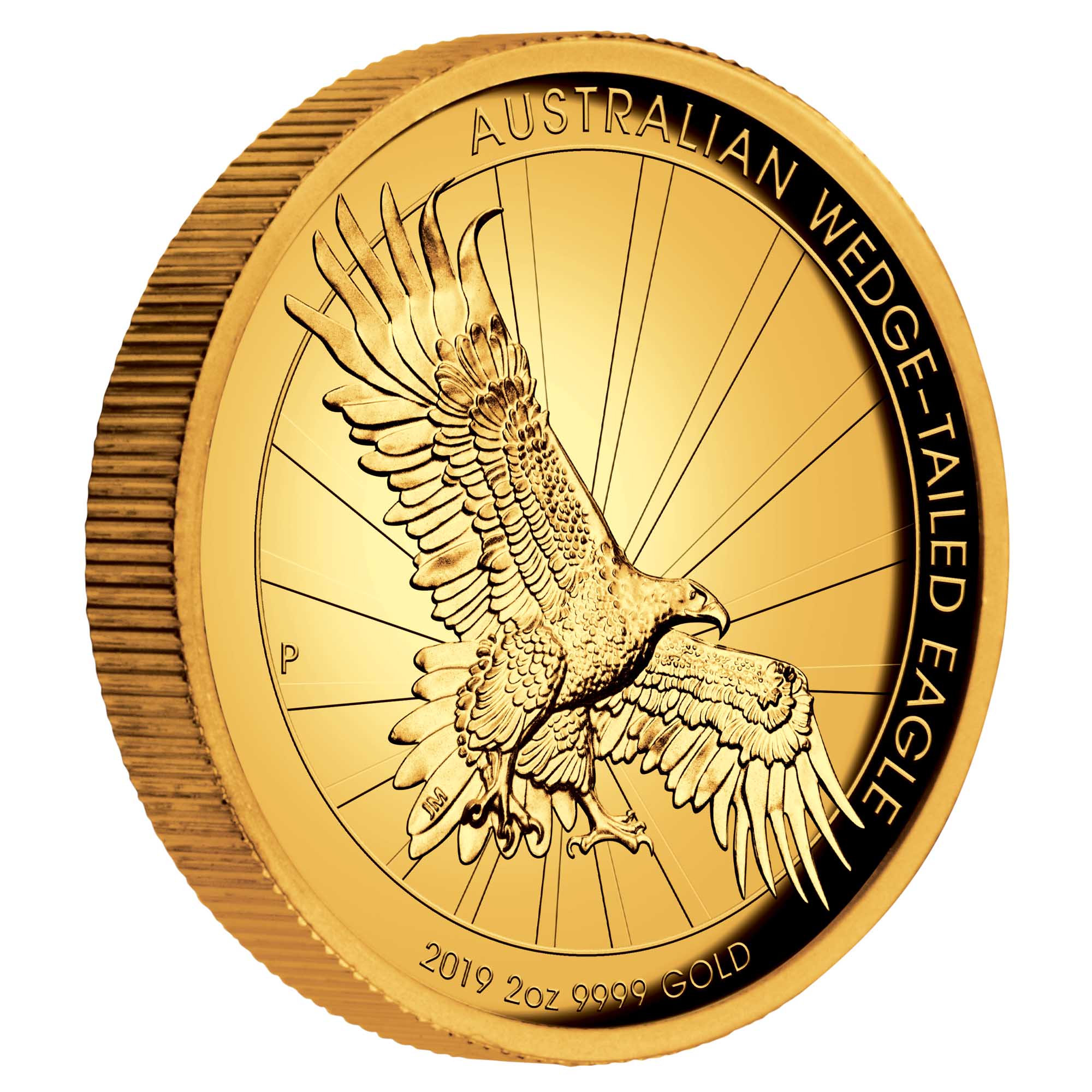 01 australian wedge tailed eagle 2019 2oz gold proof high relief OnEdge