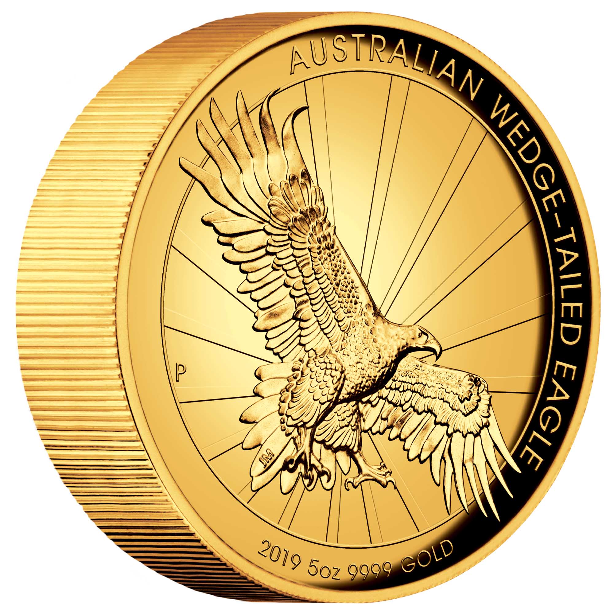 01 australian wedge tailed eagle 2019 5oz gold proof high relief OnEdge