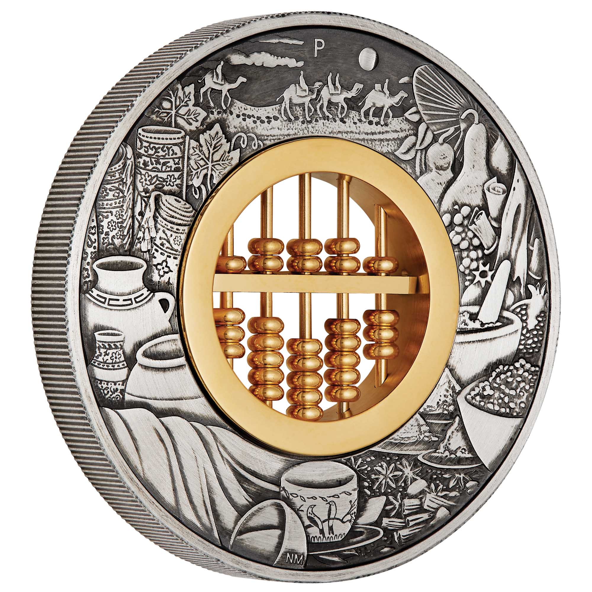 01 2019 Abacus 2oz Silver Antiqued Coin OnEdge HighRes
