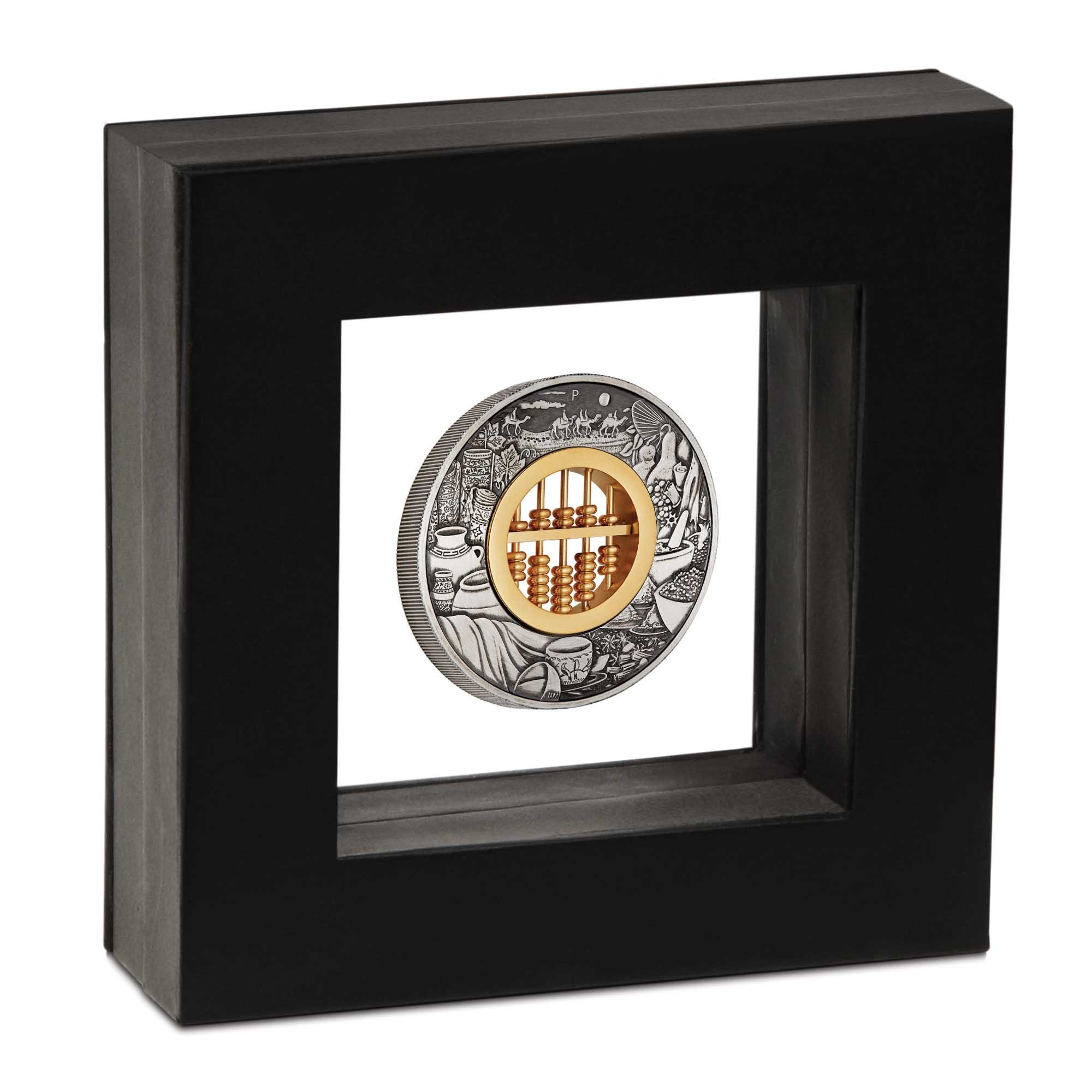 04 2019 Abacus 2oz Silver Antiqued Coin InCase HighRes