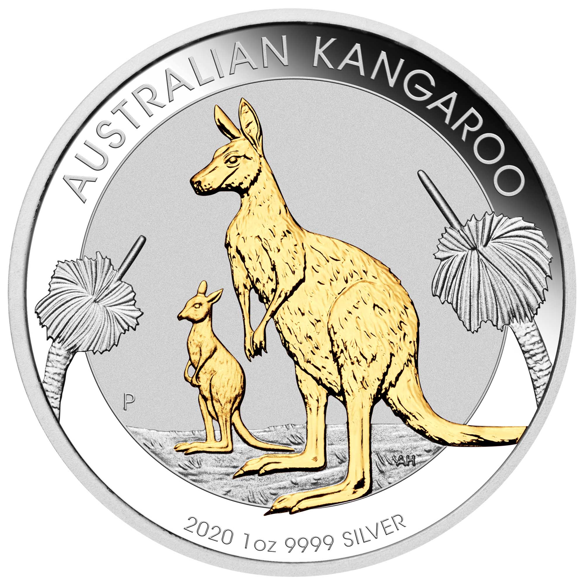 02 australian kangaroo 1oz silver gilded coin 2020 1oz silver gilded StraightOn