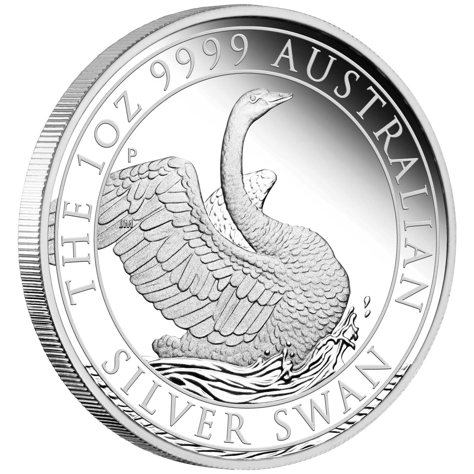 01 2020 Swan 1oz Silver Proof Coin OnEdge HighRes