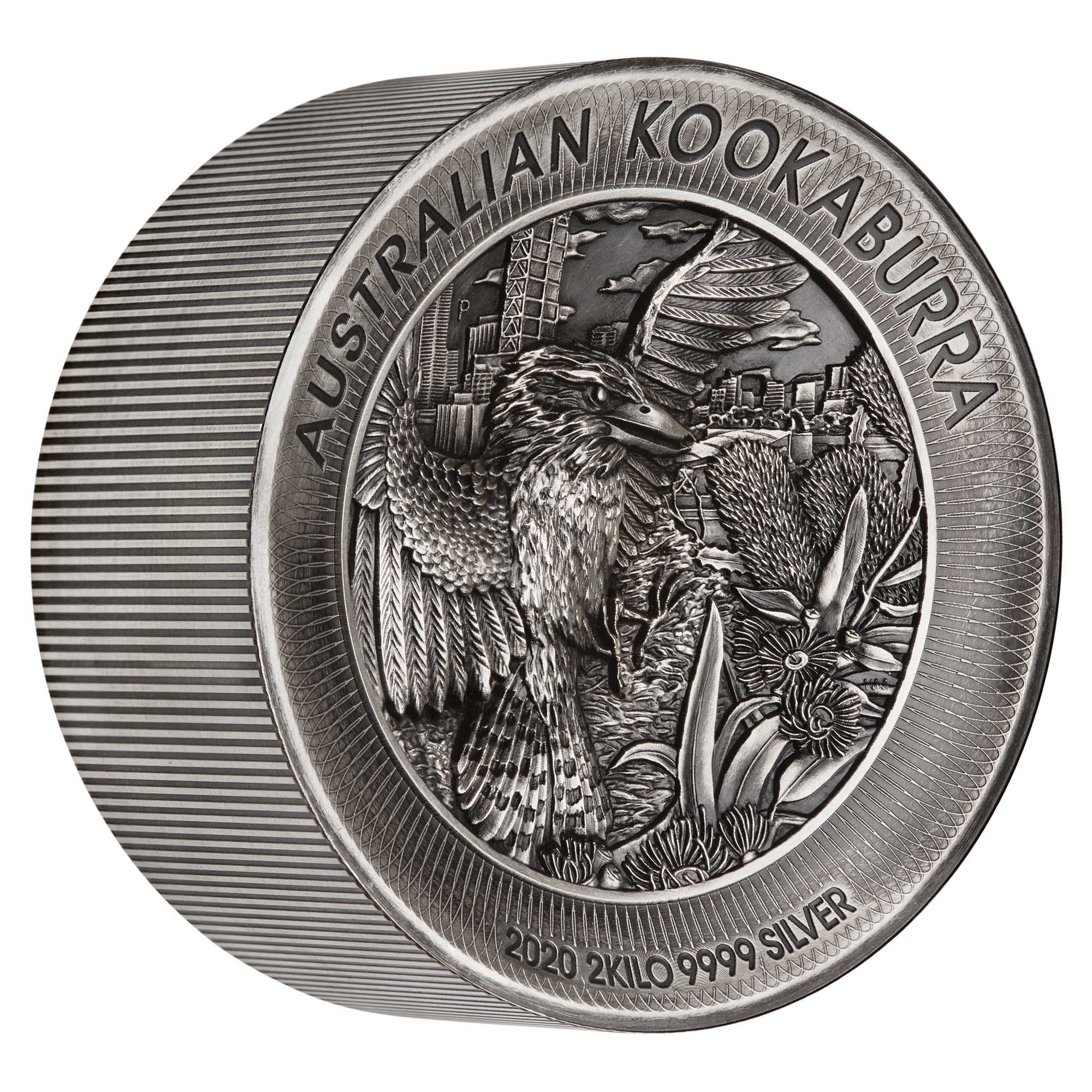 01 australian kookaburra 2019 2kg silver antiqued high relief OnEdge