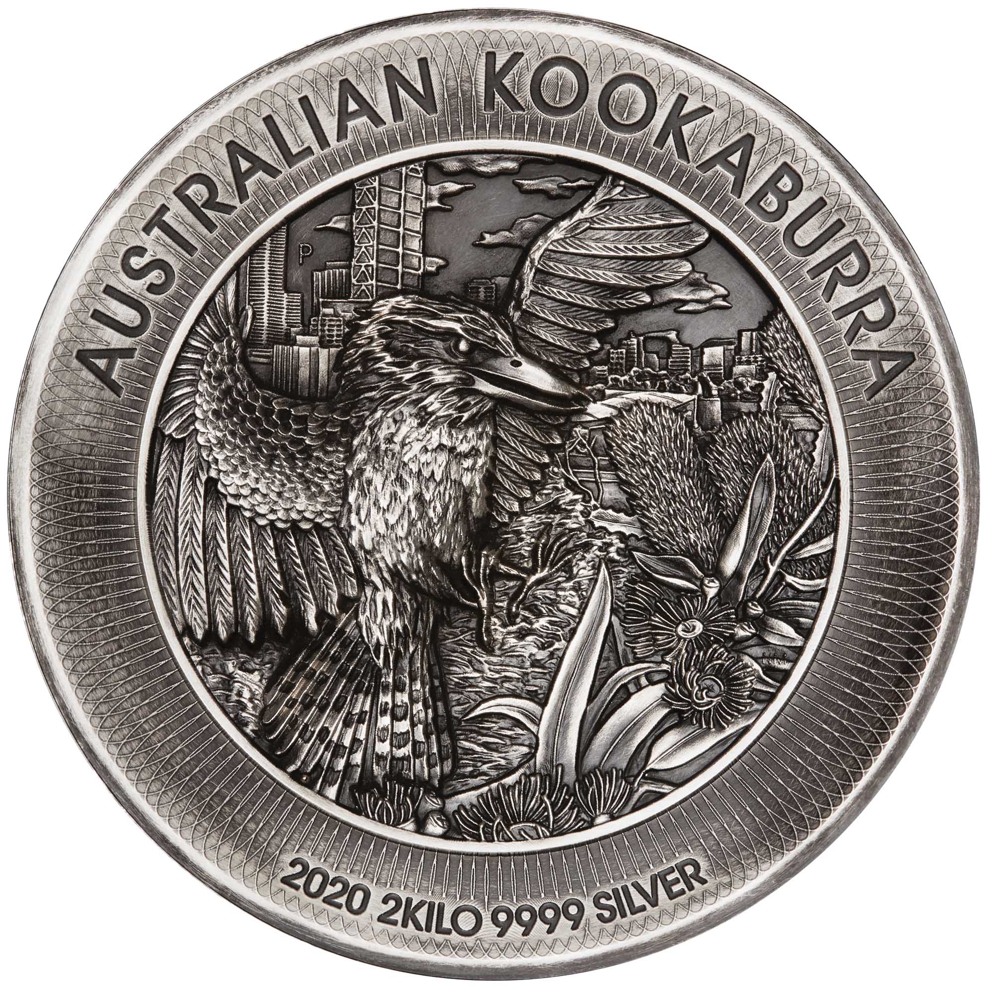 02 australian kookaburra 2019 2kg silver antiqued high relief StraightOn