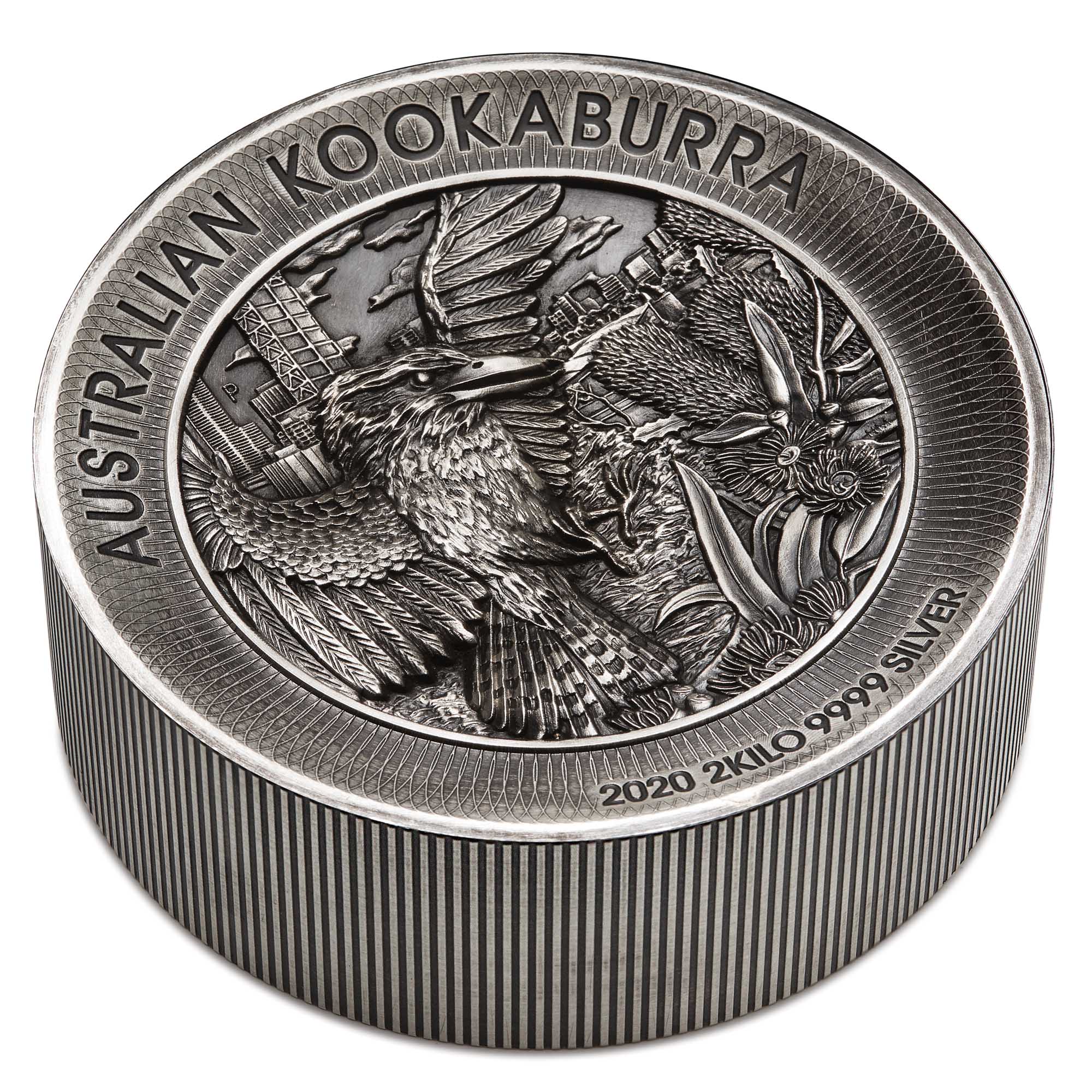 04 australian kookaburra 2019 2kg silver antiqued high relief OnAngle