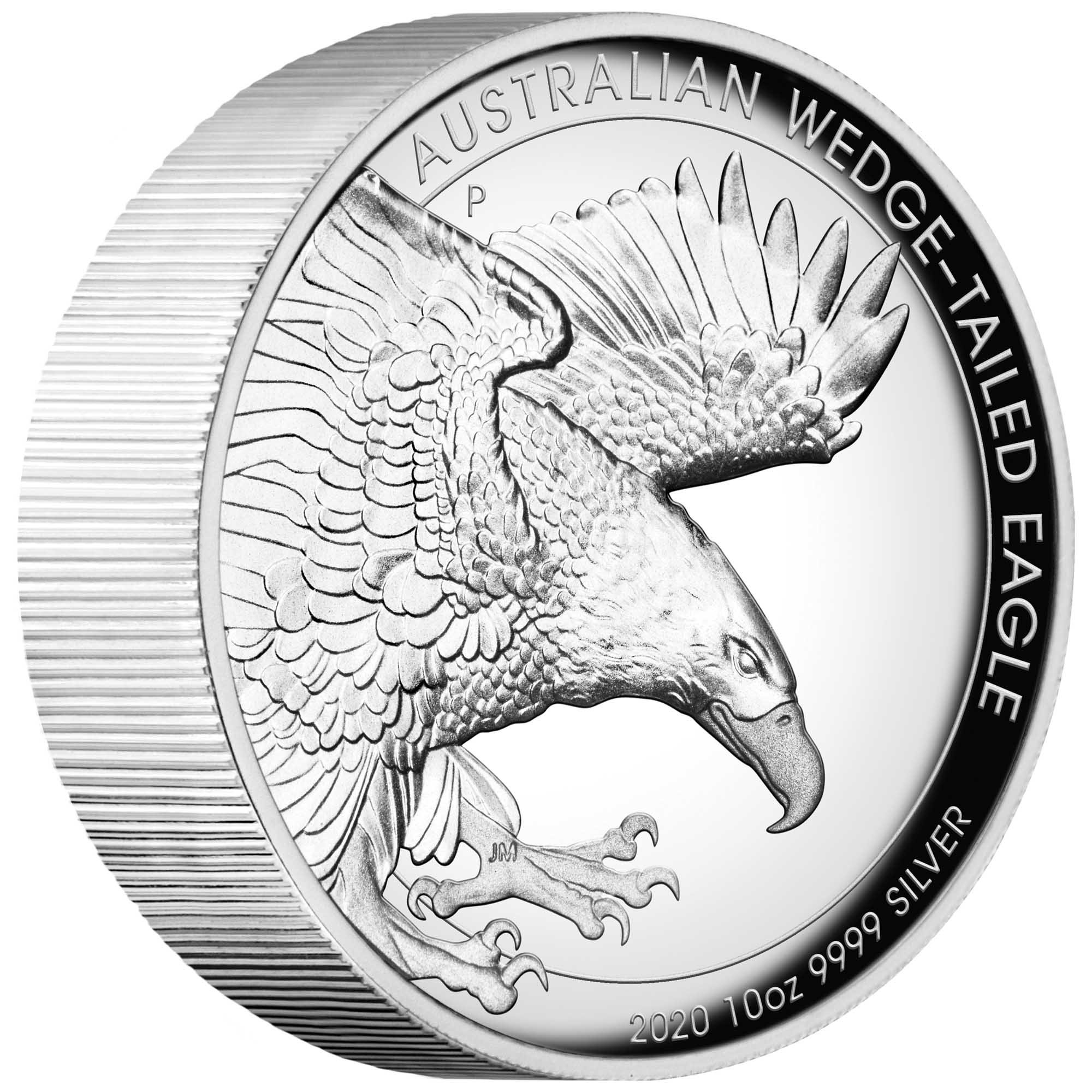 01 2020 AustralianWedgeTailedEagle Silver 10oz Proof HighRelief OnEdge HighRes